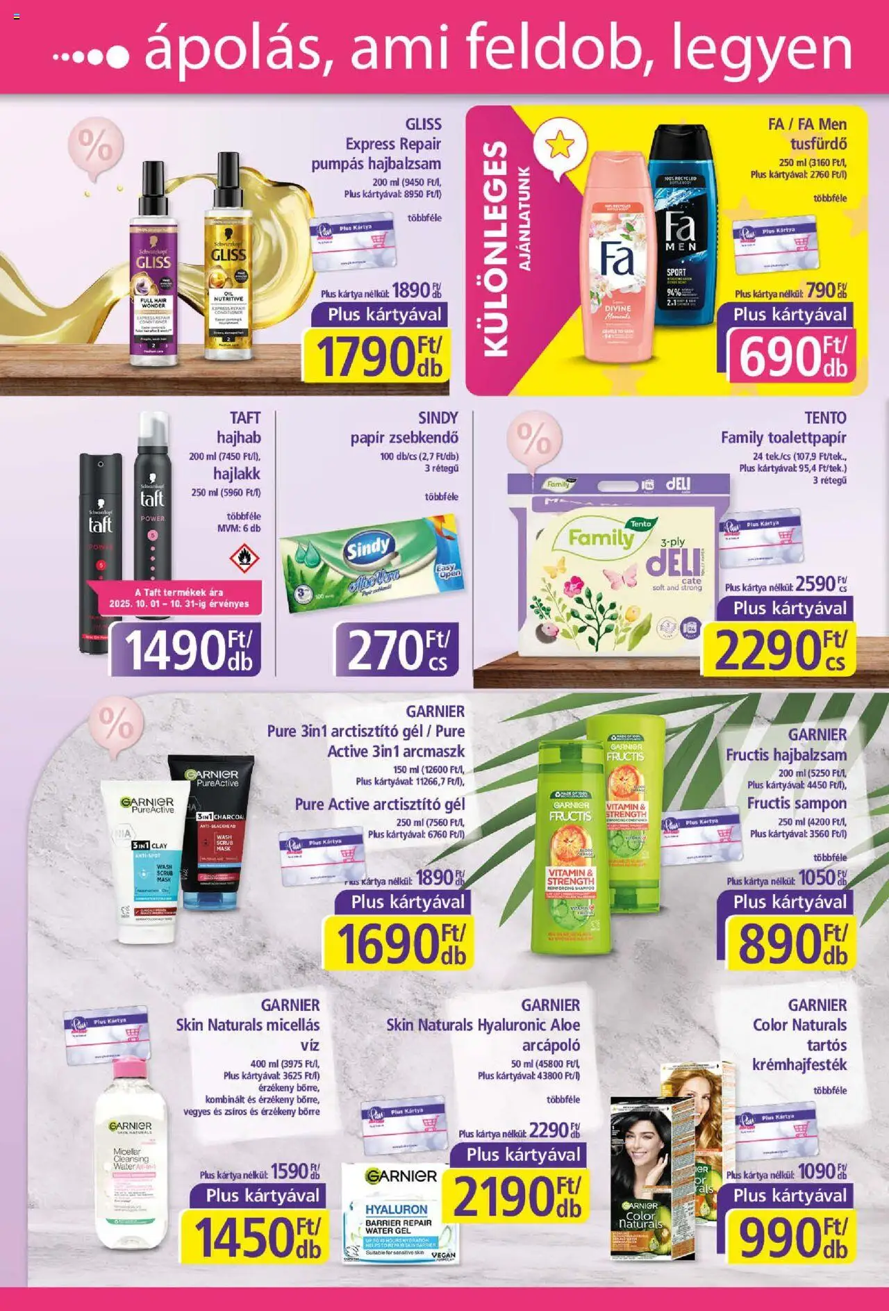 Plus Market akciós ujság - amely érvényes a következő dátumtól: 16.10.2025 | Oldal: 4 | Termékek: Hajhab, Hajbalzsam, Hajlakk, Tusfürdő