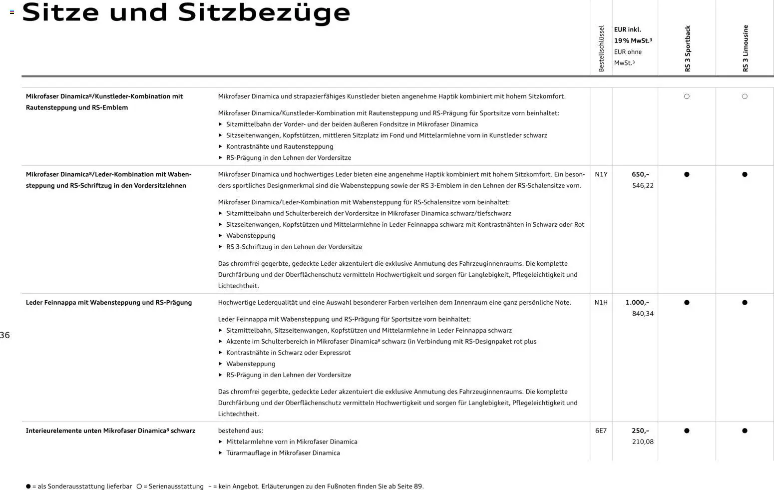 Audi RS 3 Sportback / RS 3 Limousine – gültig ab 25.10.2025 | Seite: 36