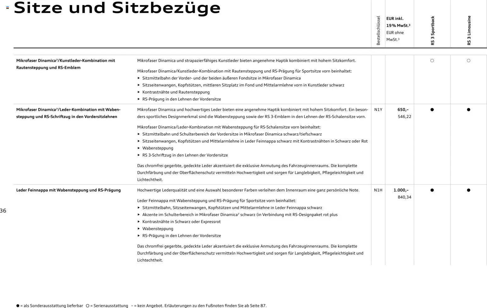 Audi RS 3 Sportback / RS 3 Limousine – gültig ab 28.10.2025 | Seite: 36