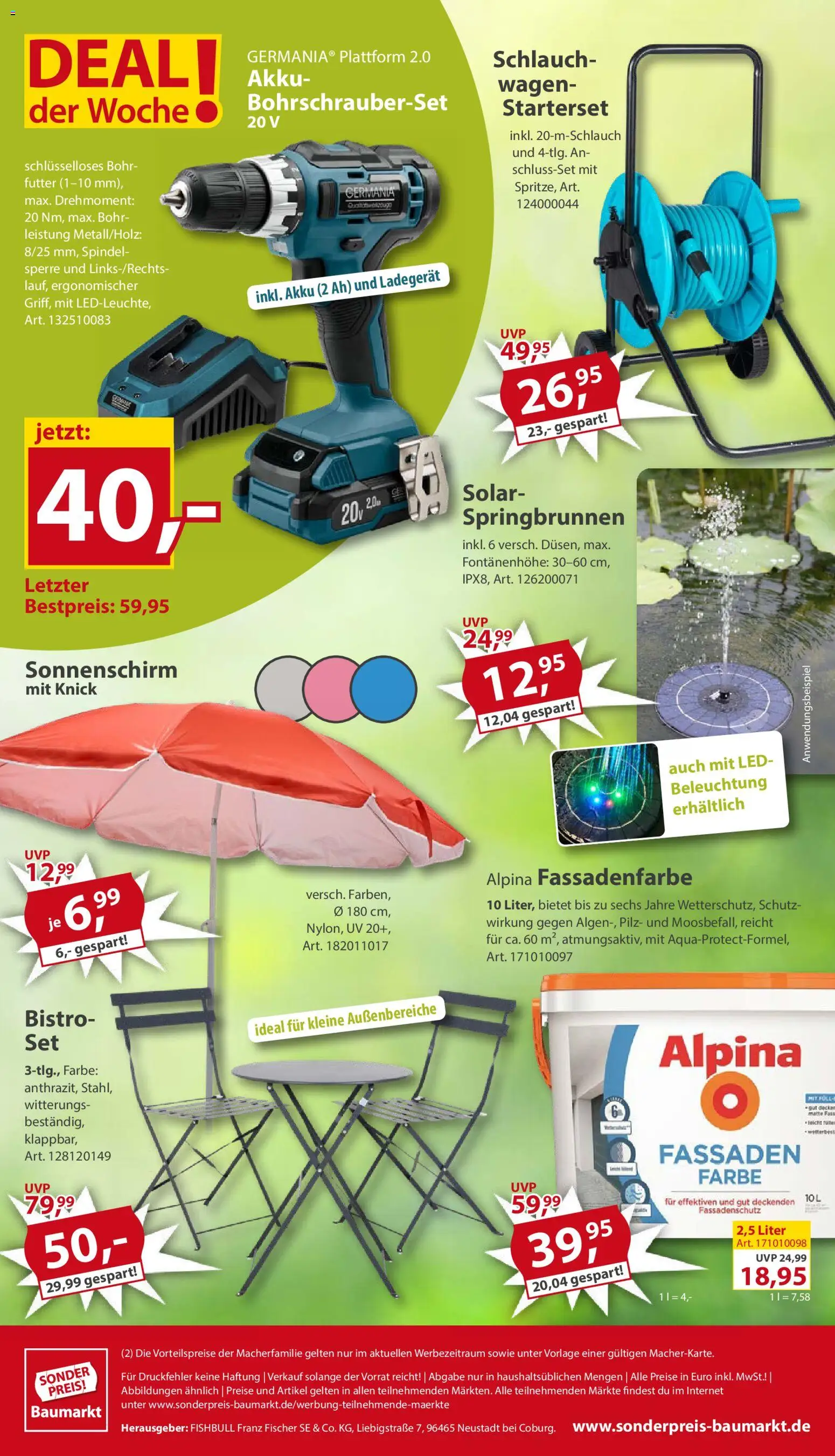 Sonderpreis Baumarkt Prospekt 	 – gültig ab 02.05.2026 | Seite: 20 | Produkte: Sonnenschirm, Ladegerät