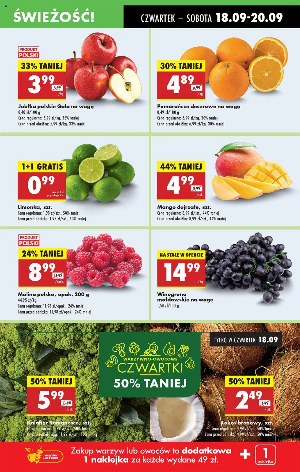 Biedronka gazetka - Oferta w tym tygodniu od 18.09.2025 | Strona: 21 | Produkty: Winogrono, Jabłka, Pomarańcze, Warzywa