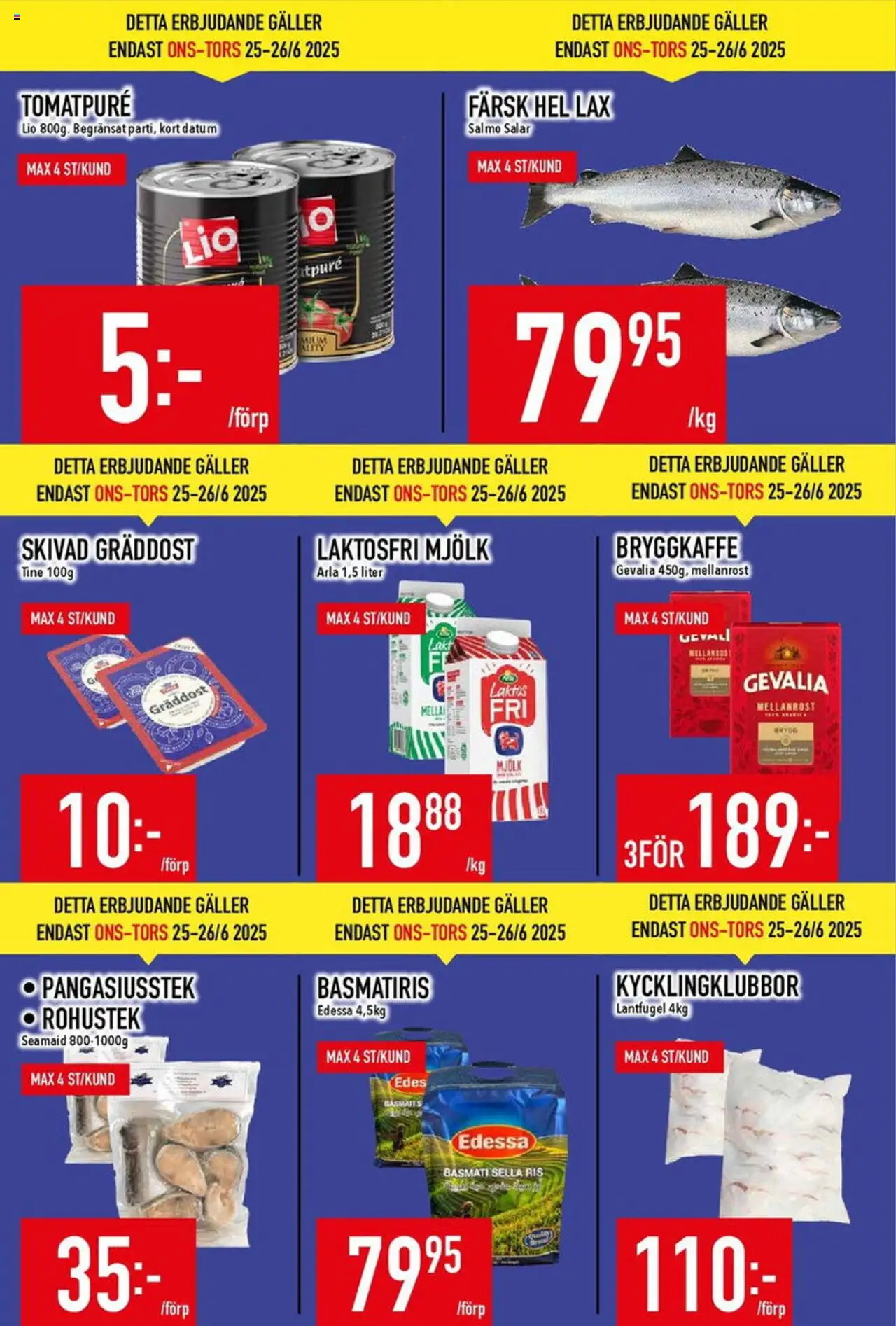 Matdax reklamblad aktuell från 23.06.2025 | Sida: 3 | Produkter: Galler, Tomatpure, Lax, Ris
