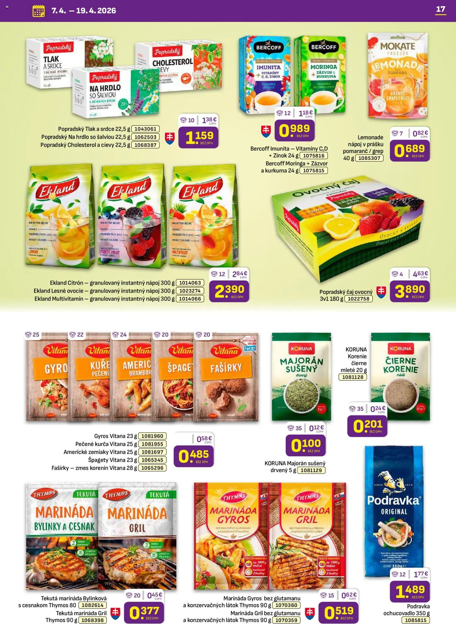 Nové Libex akcie – leták je platný od 07.04.2026 | Strana: 17 | Produkty: Gril, Hodiny, Korenie, Ovocie