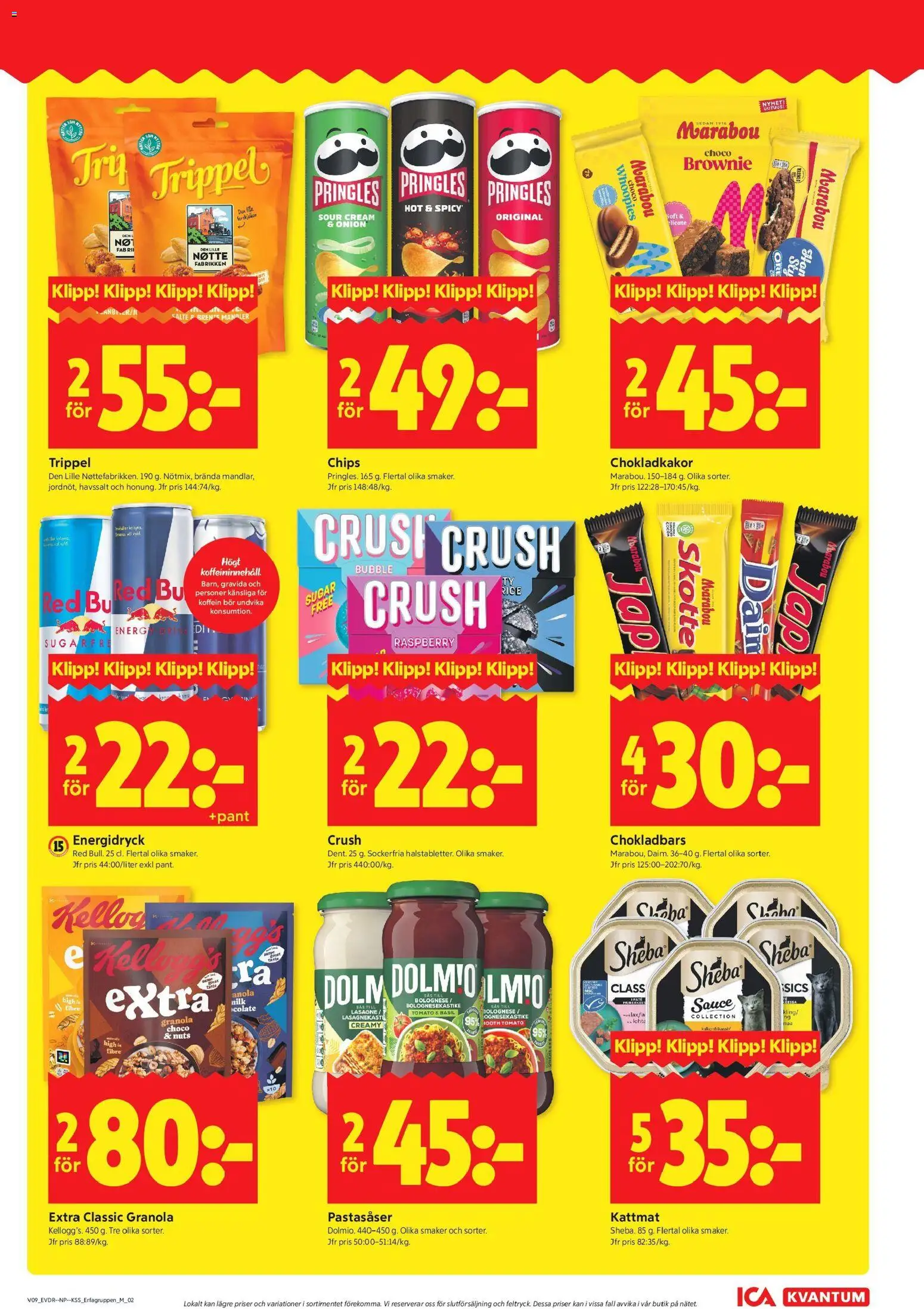 ICA Kvantum reklamblad aktuell från 23.02.2026 | Sida: 7 | Produkter: Chips, Energidryck, Granola, Kattmat
