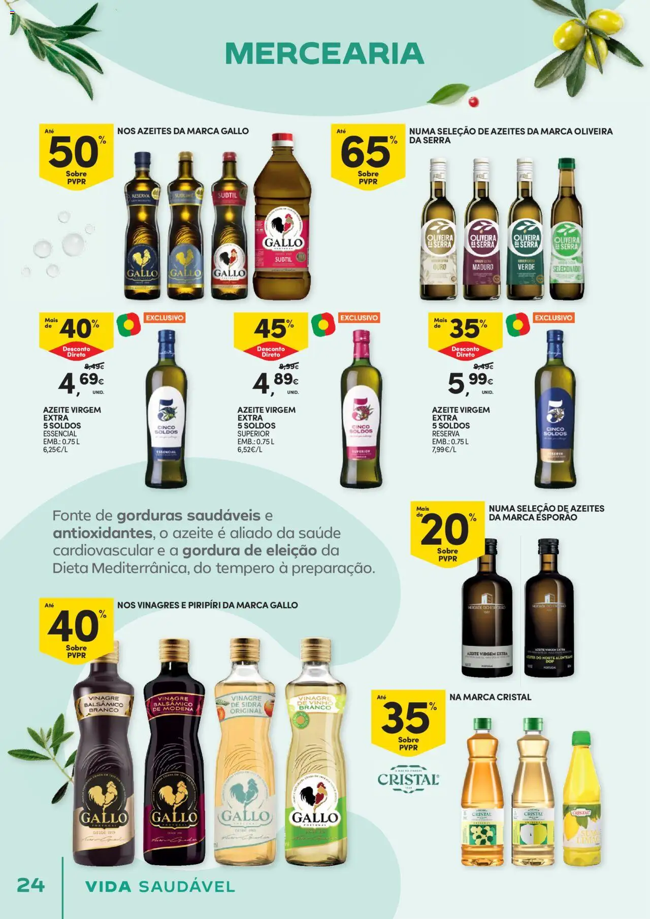 Continente - Vida Saudável: É de quem quer comer bem sem ginástica na carteira │ válido de 21.10.2025 | Página: 24 | Produtos: Vinagre, Azeite