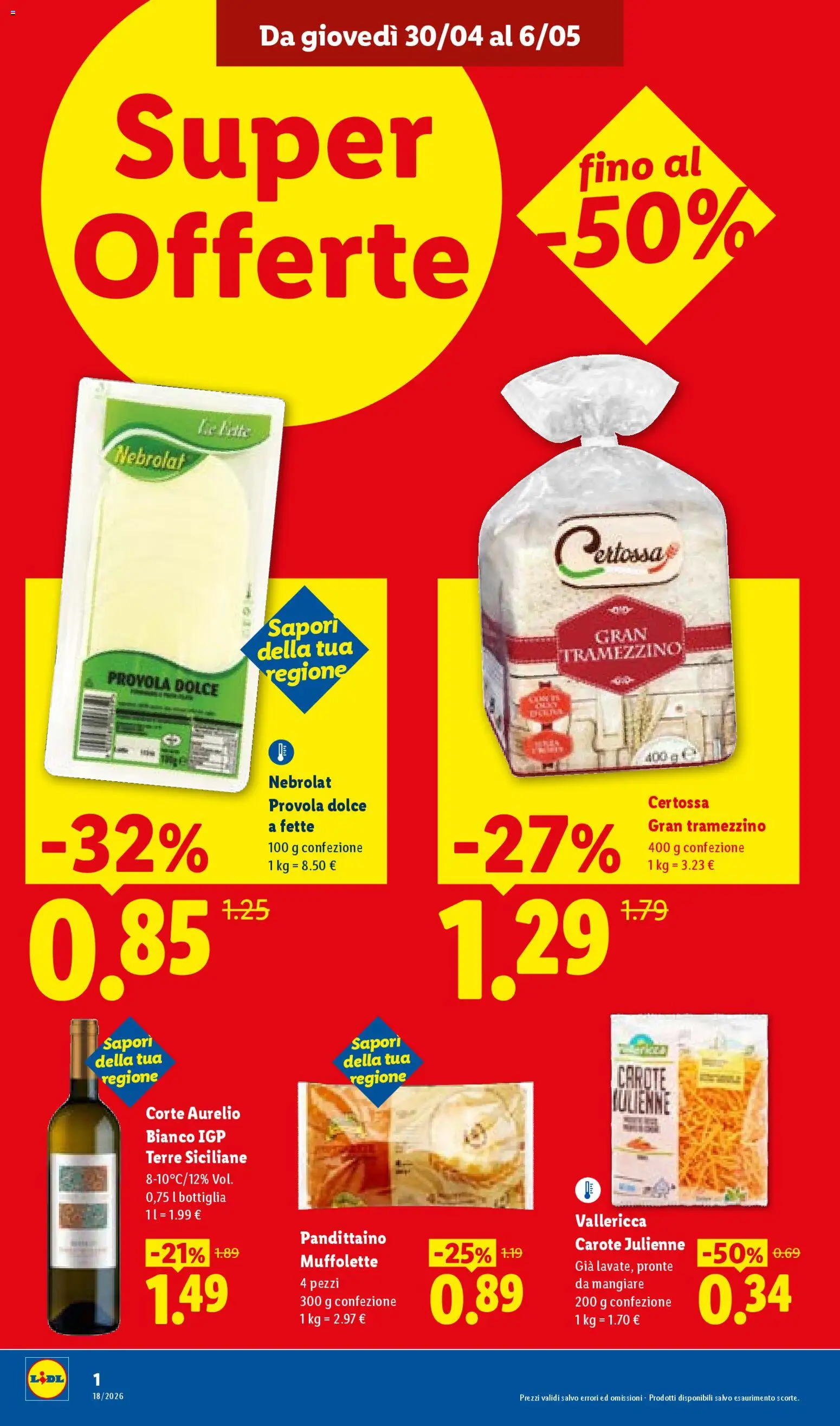 Volantino Lidl del 30.04.2026 | Pagina: 12 | Prodotti: Carote, Provola, Tramezzino, Bottiglia