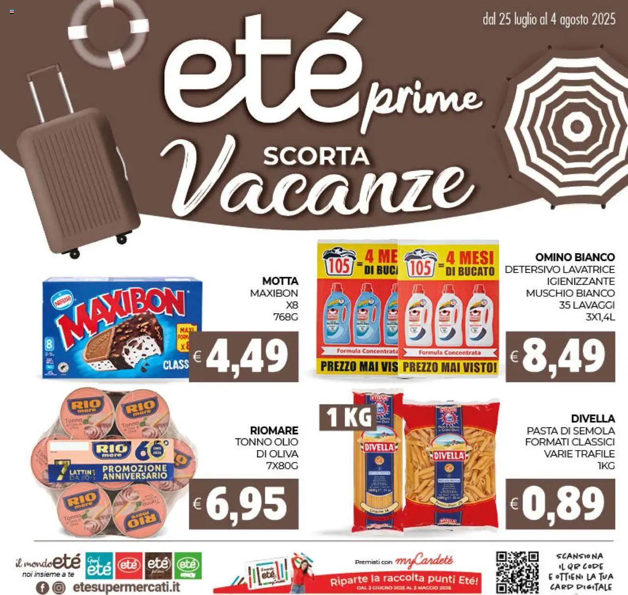 Volantino Eté del 25.07.2025 | Pagina: 1 | Prodotti: Olio, Pasta, Lavatrice, Tonno