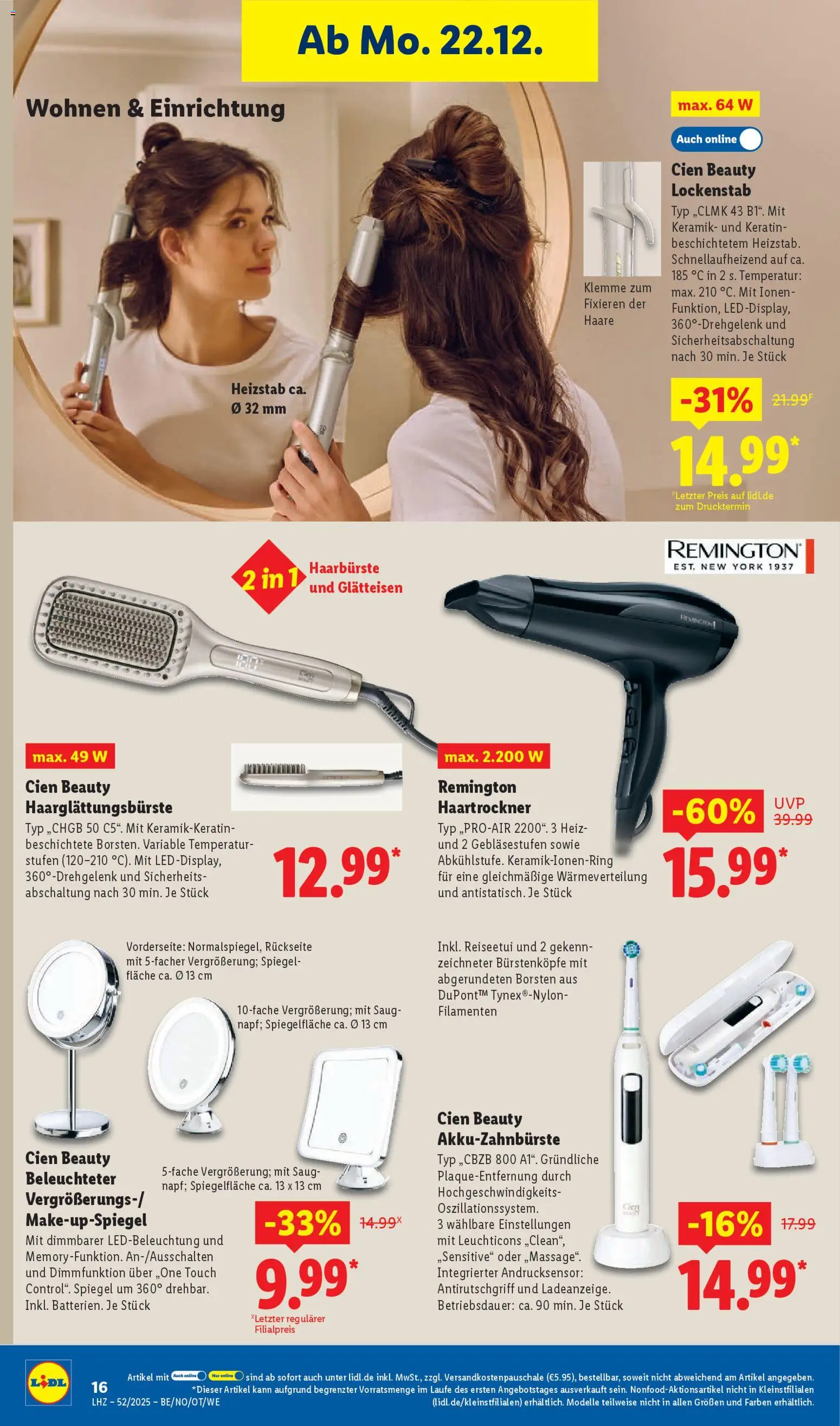 Lidl Prospekt Zossen – gültig ab 22.12.2025 | Seite: 26 | Produkte: Lockenstab, Haartrockner, Spiegel, Glätteisen