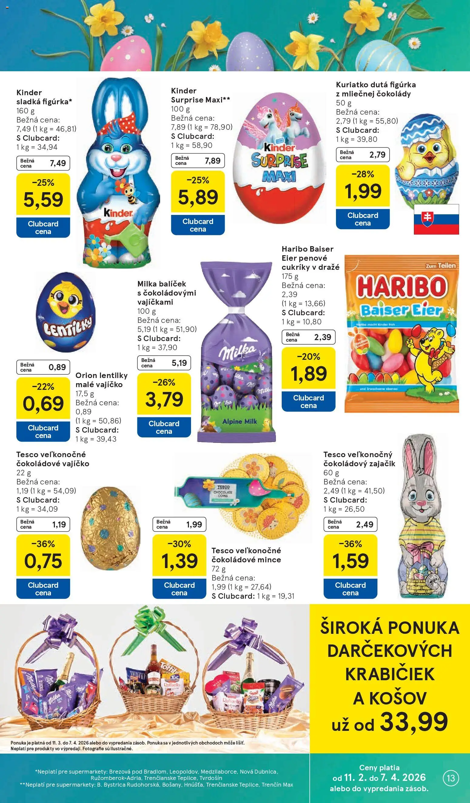Nové Tesco akcie – leták je platný od 11.03.2026 | Strana: 13 | Produkty: Kinder, Kinder Surprise, Cukríky, Milka