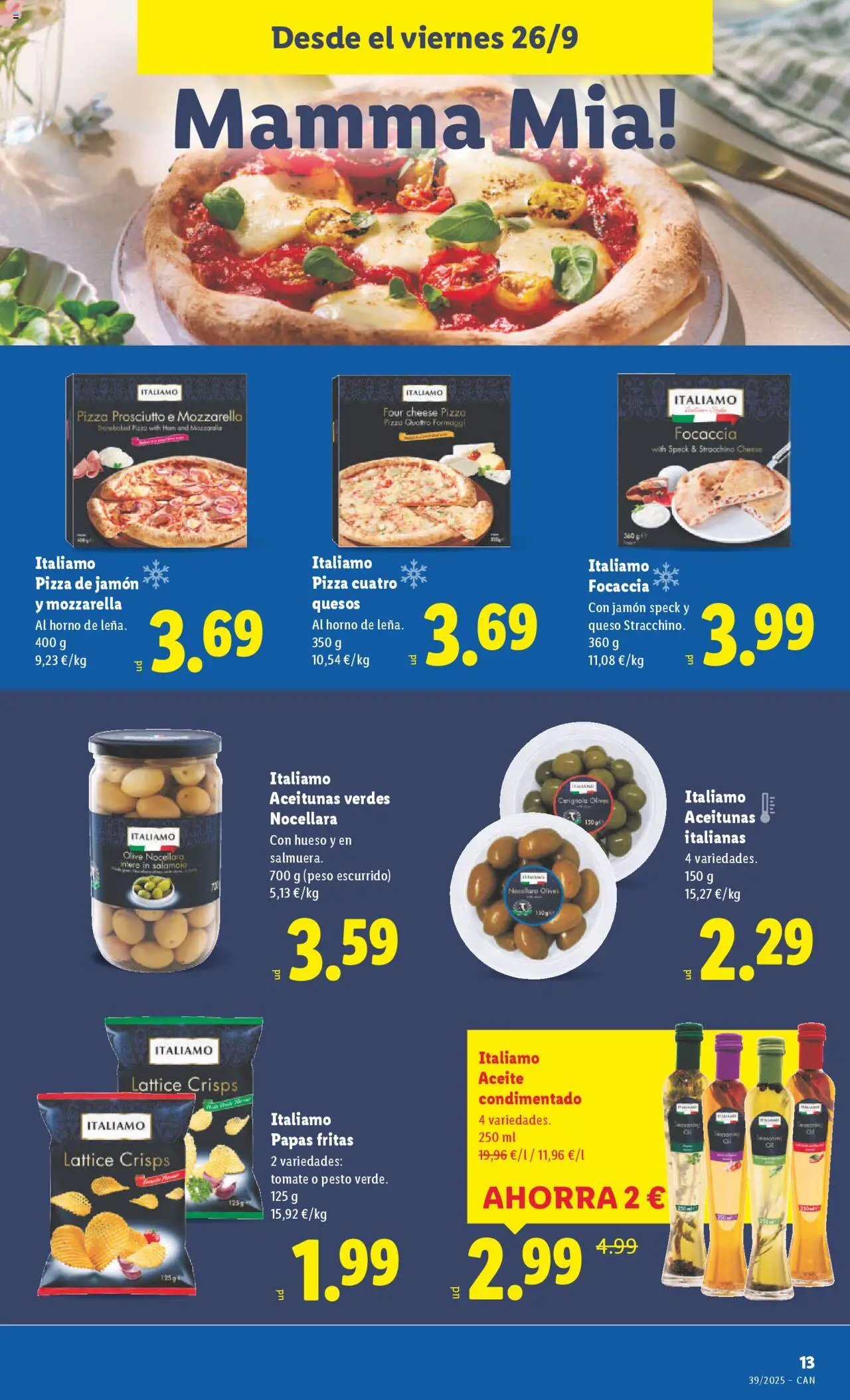 Lidl - Canarias │ válido desde el 22.09.2025 | Página: 23 | Productos: Queso, Aceite, Jamón, Pizza