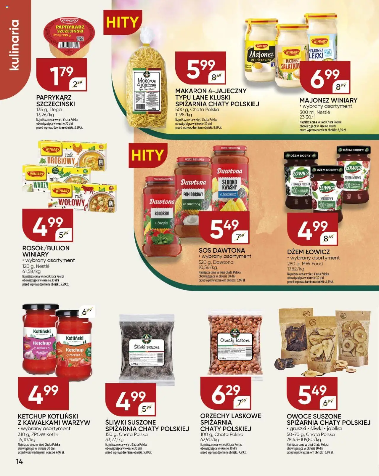 Chata Polska Gazetka od 31.07.2025 | Strona: 14 | Produkty: Śliwki, Orzechy laskowe, Jabłka, Makaron
