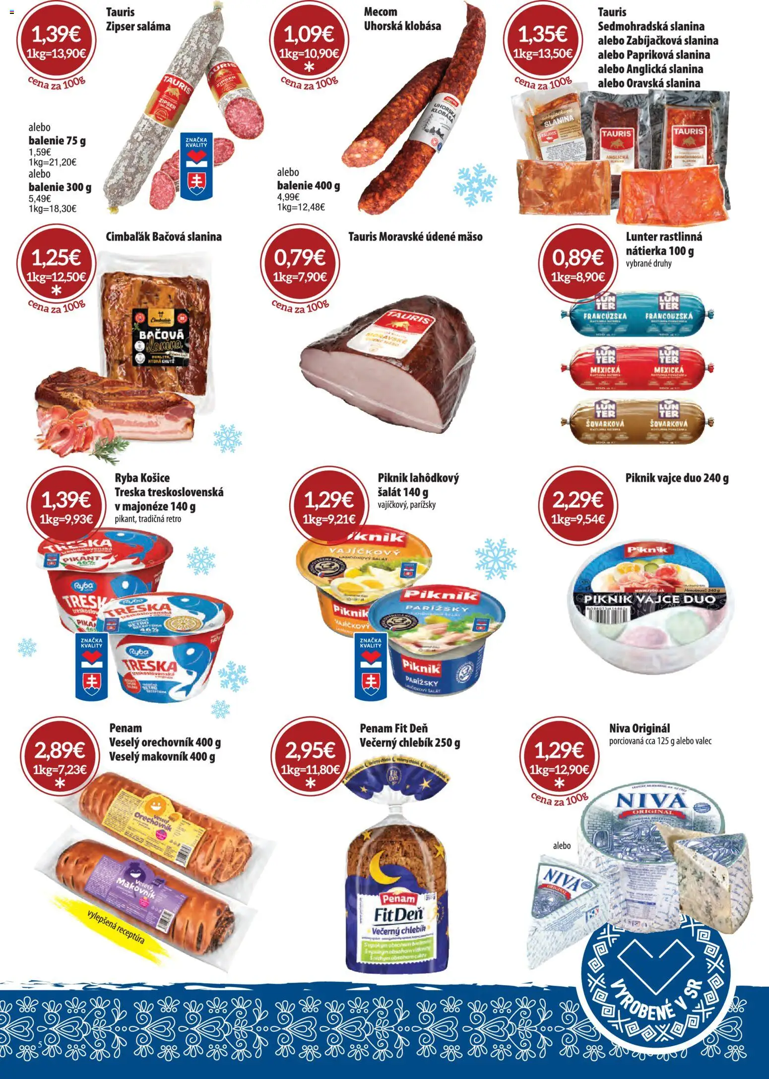 Nové CBA Komfos akcie – leták je platný od 01.12.2025 | Strana: 5 | Produkty: Saláma, Slanina, Ryba, Šalát