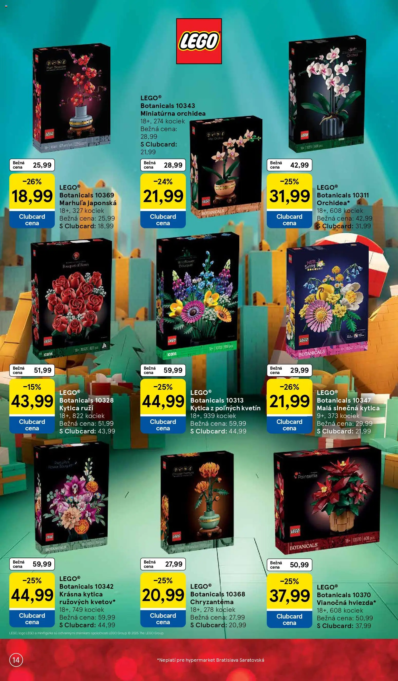 Nové Tesco akcie – leták je platný od 27.10.2025 | Strana: 14 | Produkty: LEGO, Orchidea
