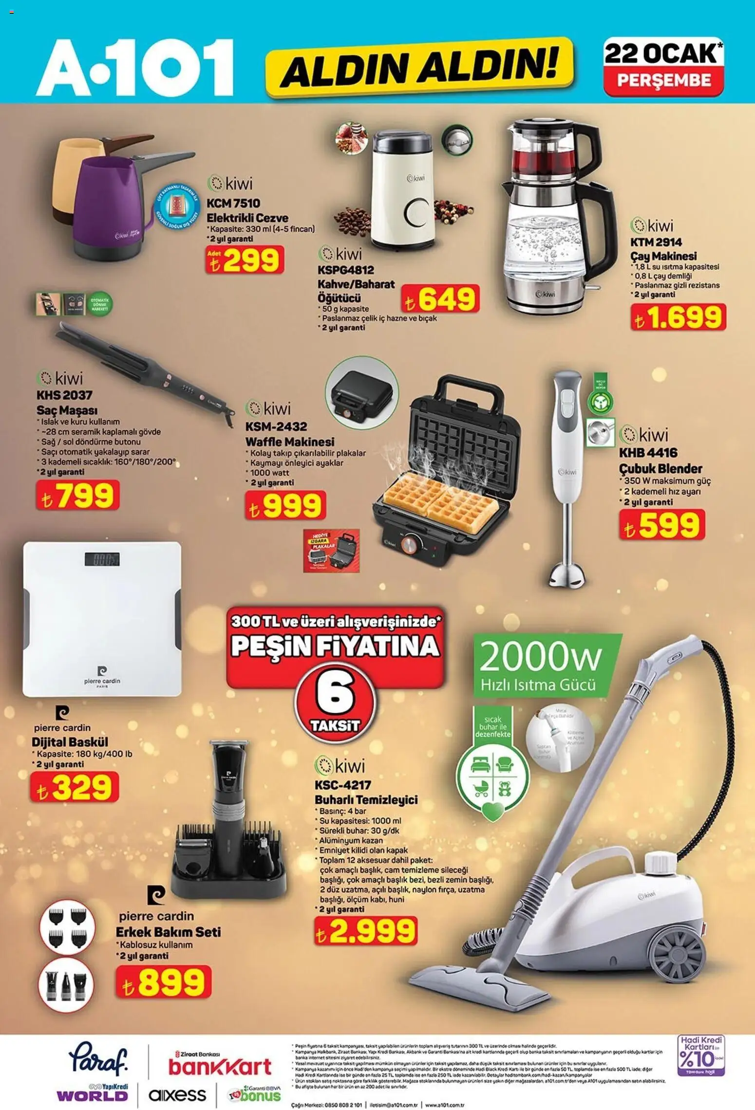 A101 Katalog Aldın Aldın - 22.01.2026 tarihinden itibaren geçerlidir | Sayfa: 6 | Ürünler: Saç maşası, Elektrikli cezve, Blender, Çay