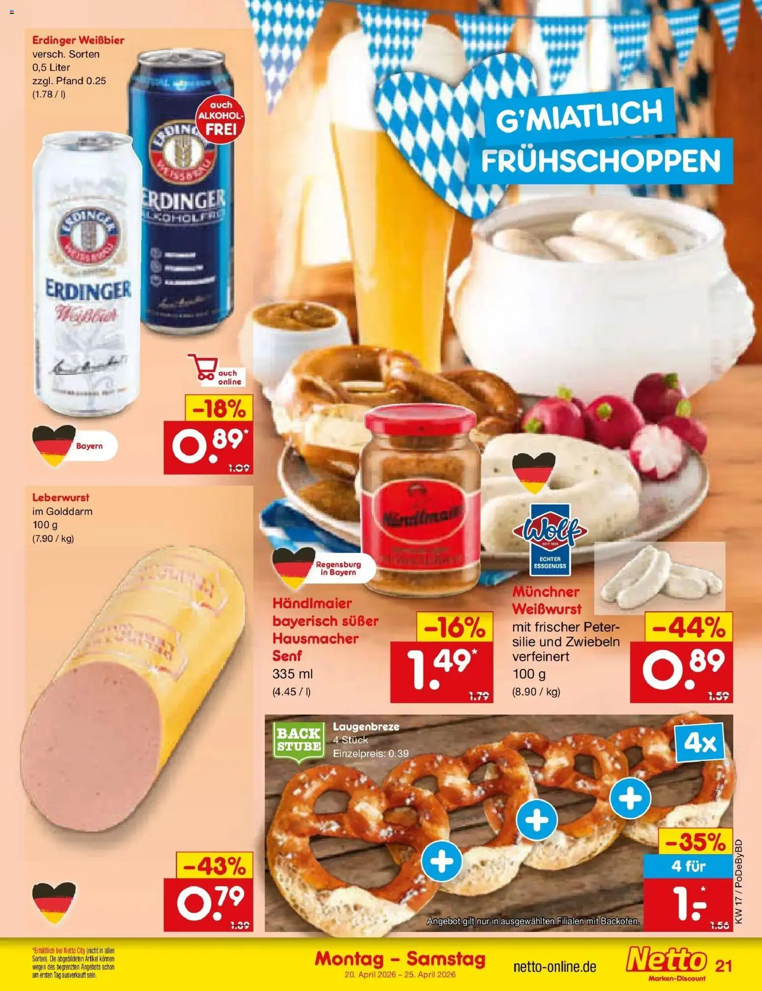 Netto Marken-Discount Prospekt Selb	 – gültig ab 20.04.2026 | Seite: 23 | Produkte: Erdinger, Weißbier, Weißwurst, Zwiebeln
