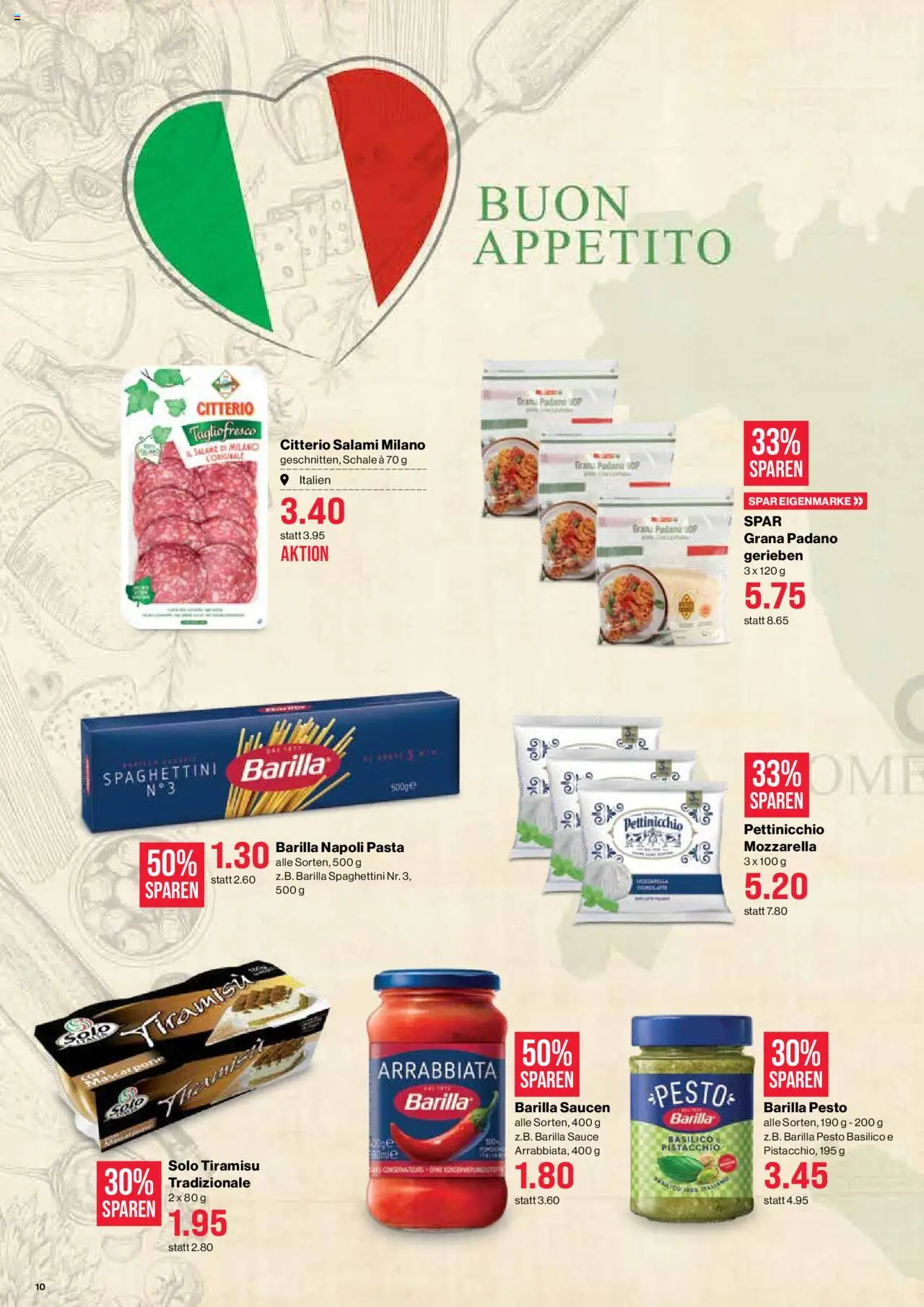 SPAR Aktionen ab 07.08.2025 | Seite: 10 | Produkte: Mascarpone, Barilla, Salami, Pasta