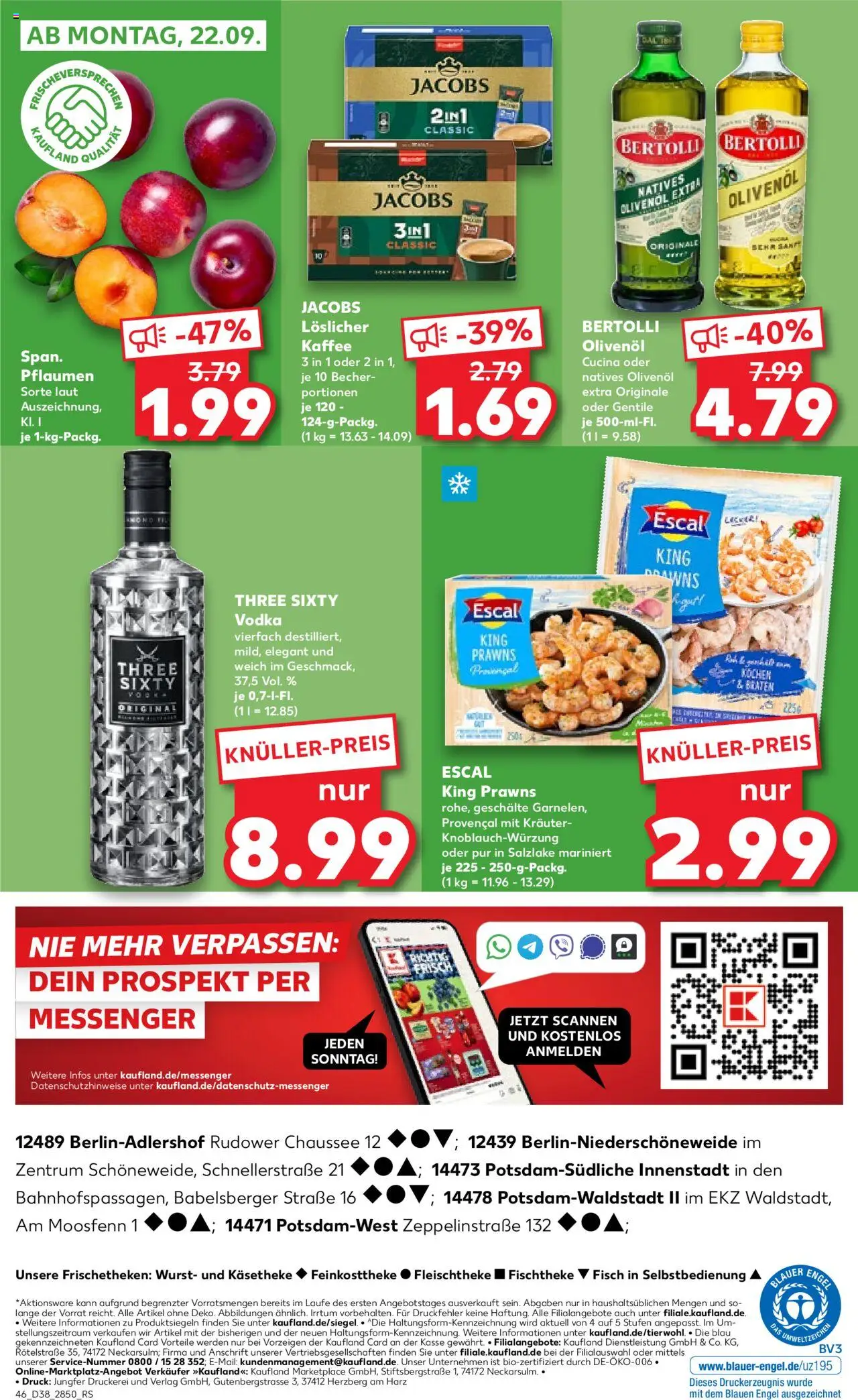 Kaufland prospekt Potsdam	 – gültig ab 18.09.2025 | Seite: 46 | Produkte: Kaffee, Olivenol, Fisch, Wurst