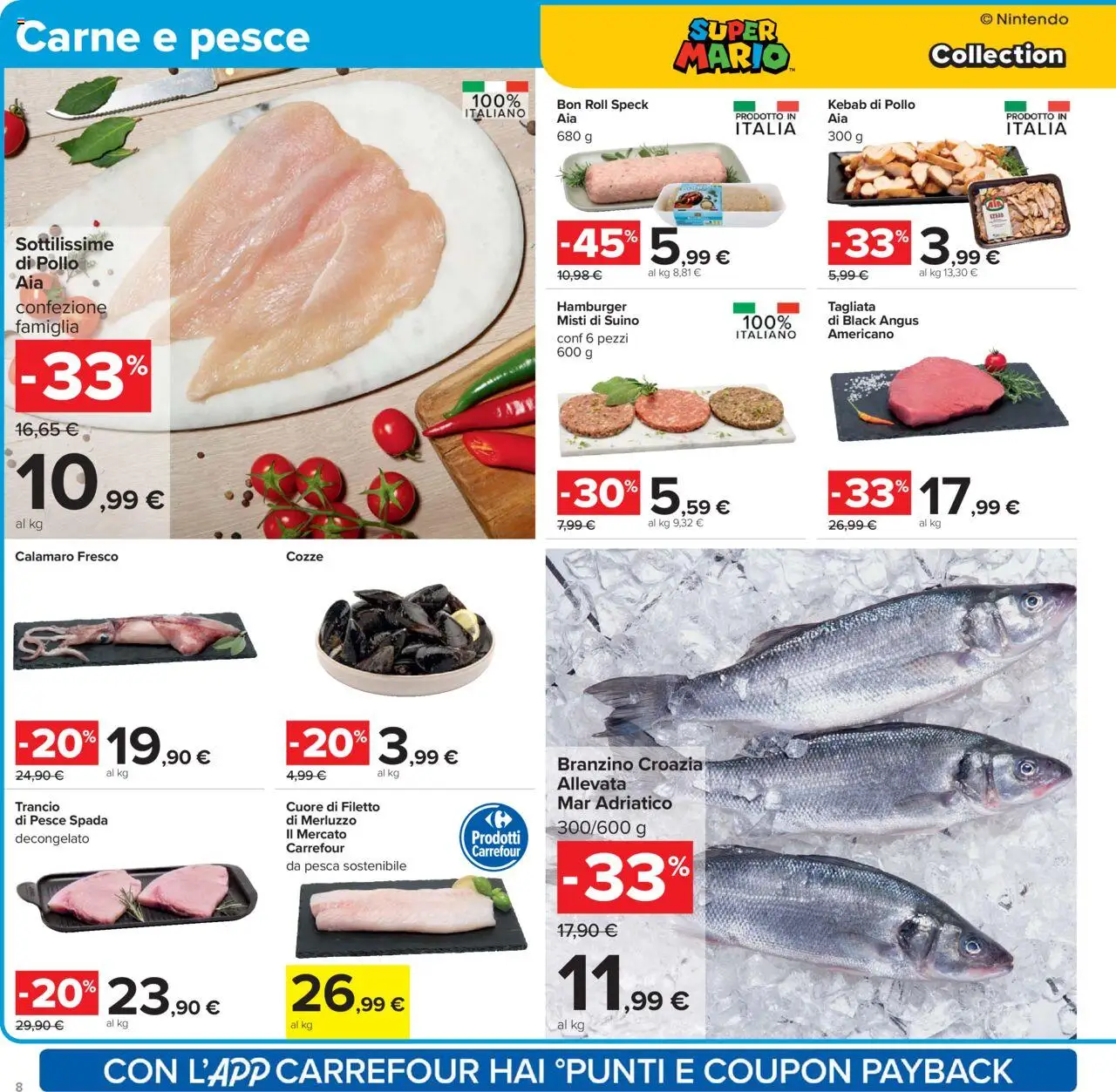 Volantino Carrefour del 10.10.2025 | Pagina: 8 | Prodotti: Speck, Pollo, Pesce, Hamburger