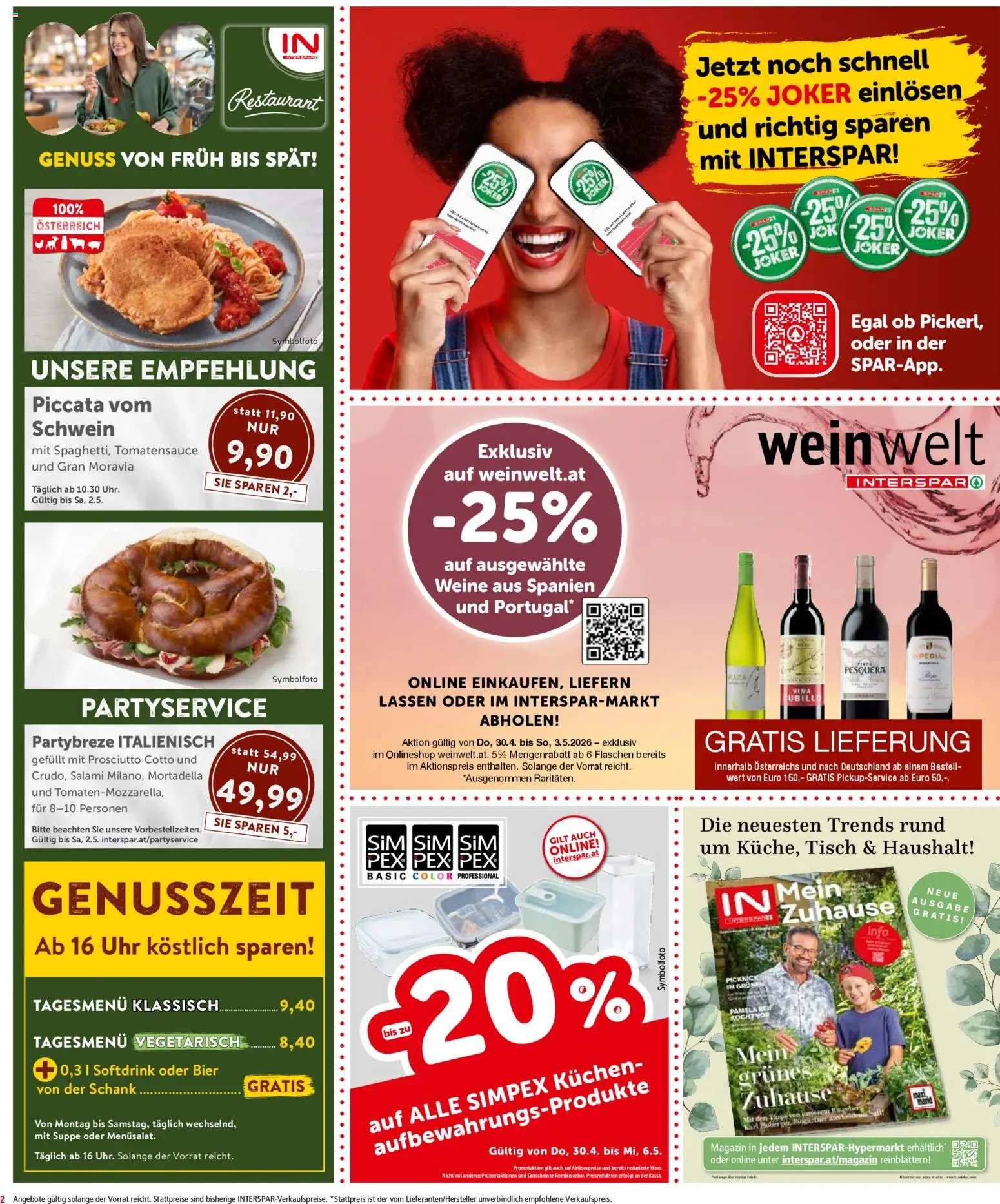 Interspar Flugblatt - Vorarlberg gültig ab 30.04.2026 | Seite: 2 | Produkte: Uhr, Tisch, Salami, Bier