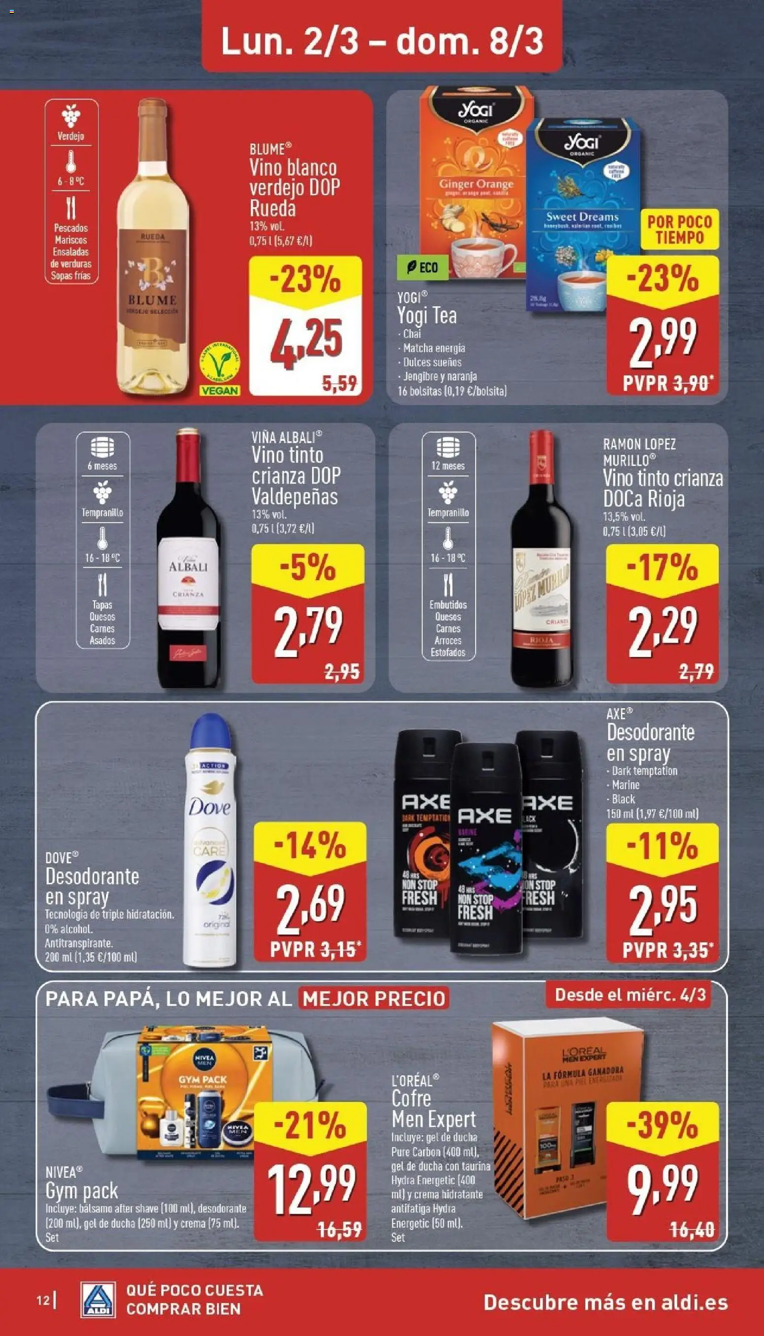 Aldi folleto Canarias │ válido desde el 02.03.2026 | Página: 12 | Productos: Desodorante, Vino, Crema, Crema hidratante
