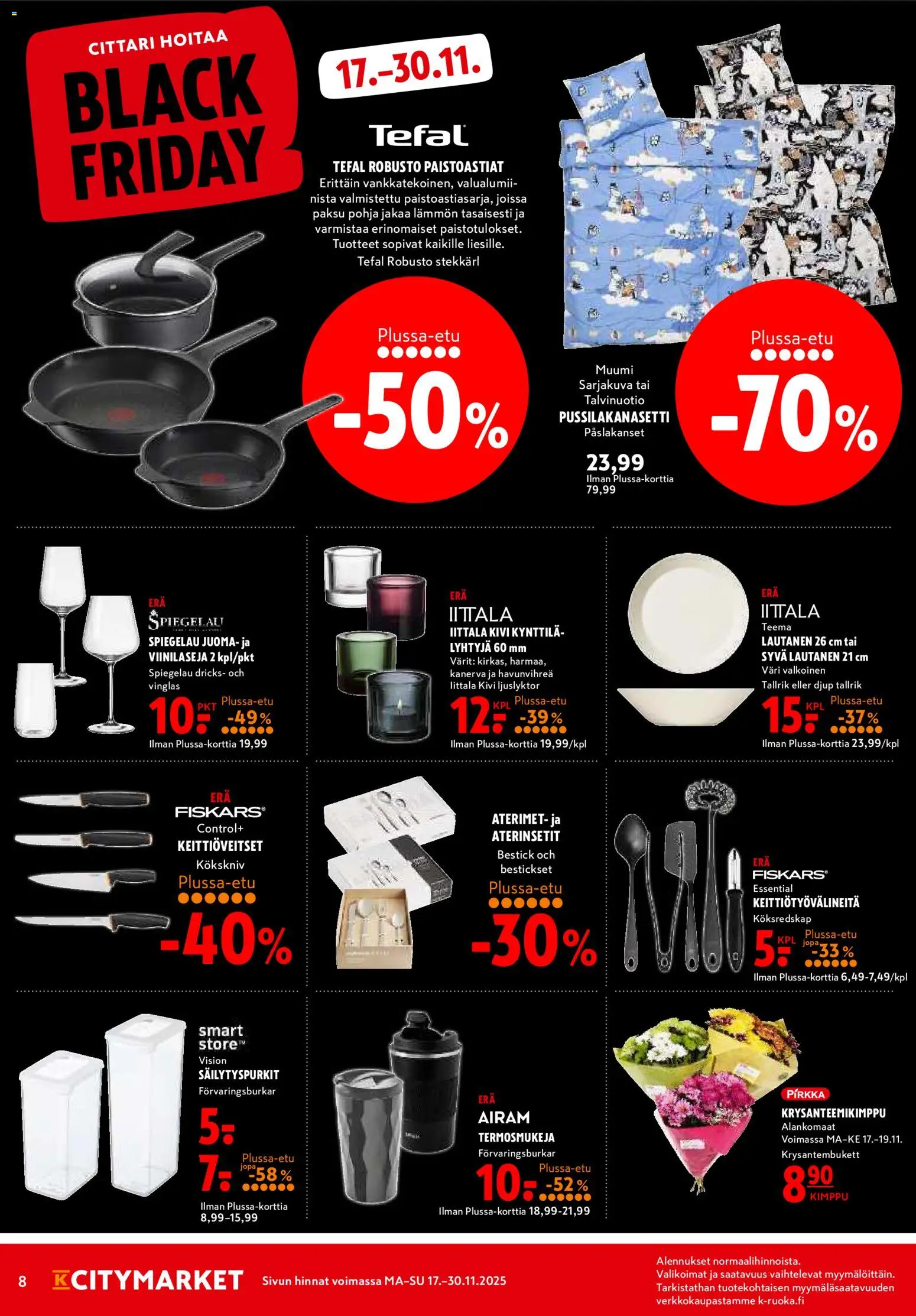 K-Citymarket - Black Friday – voimassa 17.11.2025 alkaen | Sivu: 8 | Tuotteet: Pussilakanasetti, Lautanen