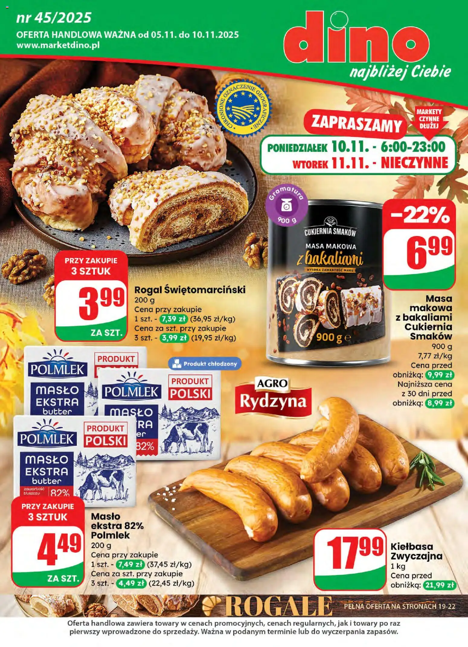 Dino Gazetka od 05.11.2025 | Strona: 1 | Produkty: Kiełbasa, Masa makowa, Masło