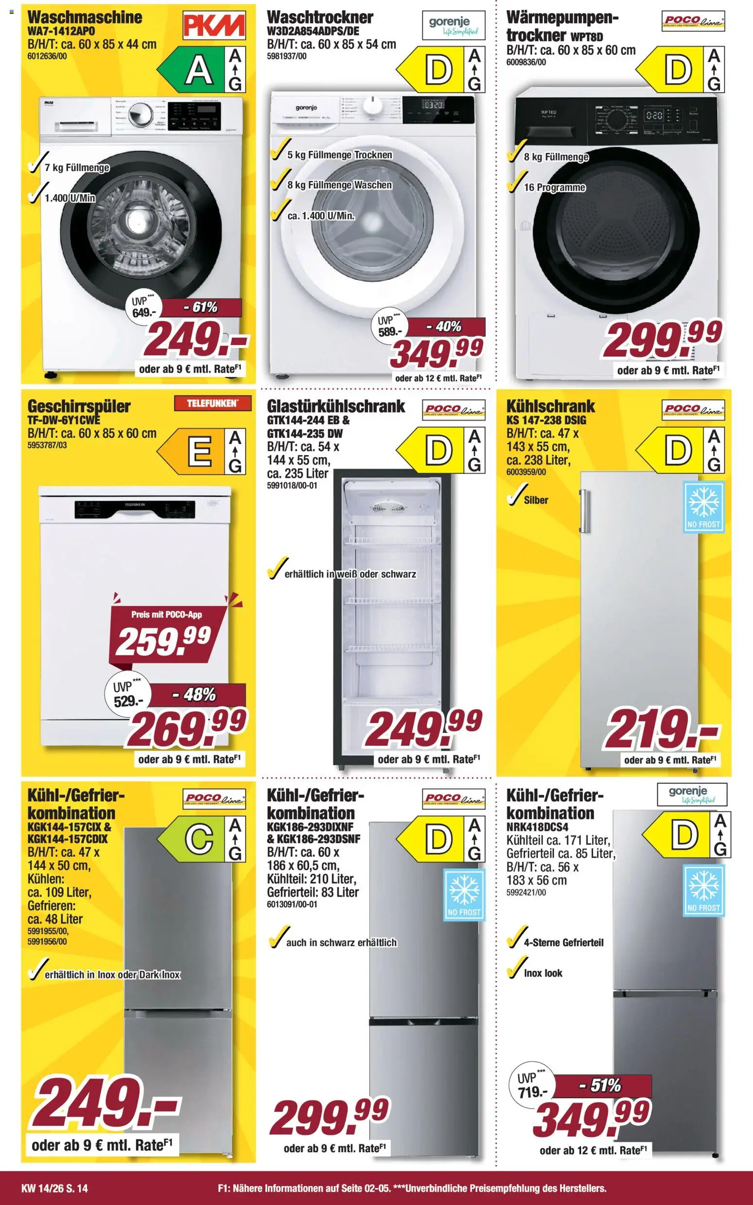 Poco Prospekt 	 – gültig ab 29.03.2026 | Seite: 14 | Produkte: Trockner, Geschirrspüler, Kühlschrank, Waschmaschine