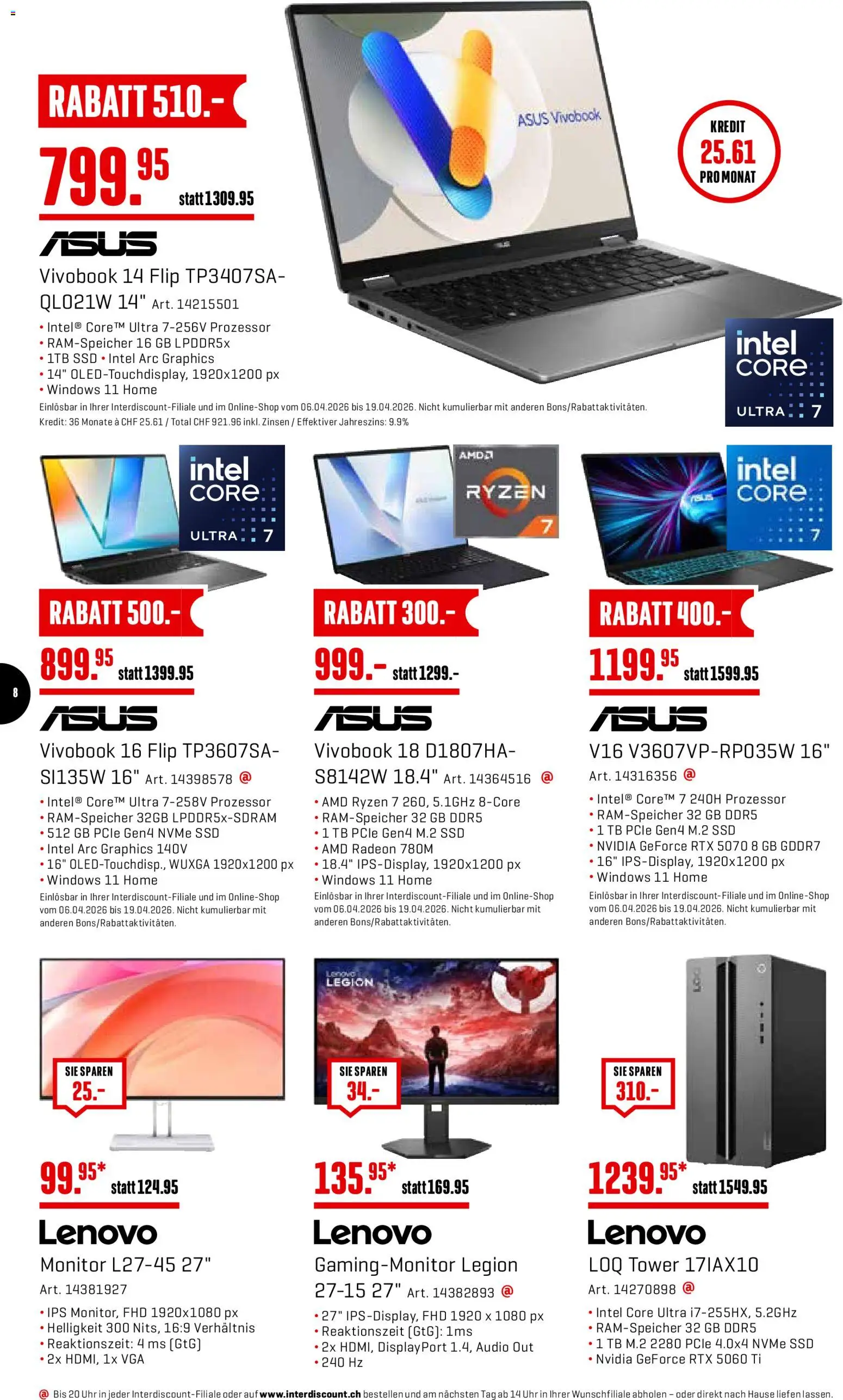 Interdiscount aktionen – gültig ab 06.04.2026 | Seite: 8 | Produkte: Audio, Monitor, Lenovo