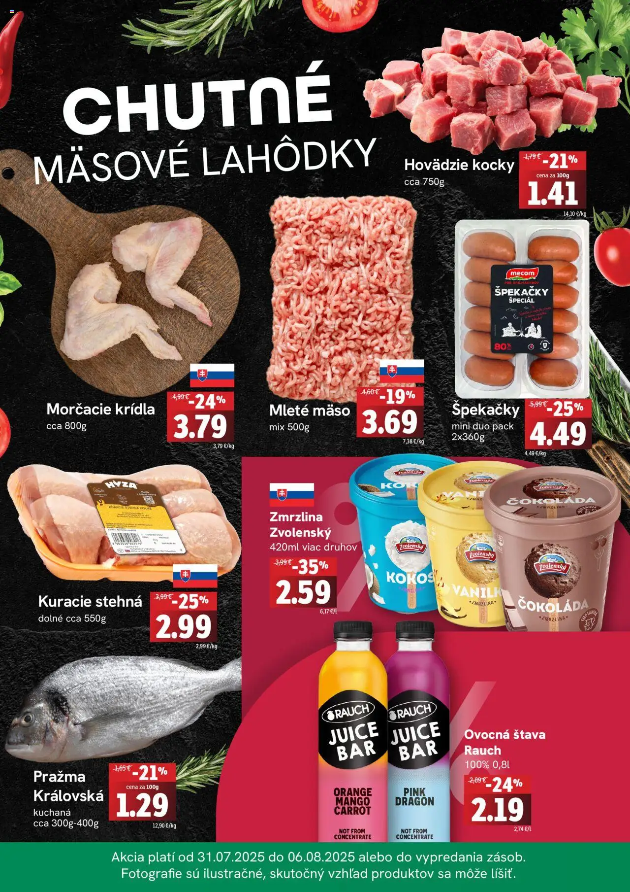 Fresh Leták │ platný od 31.07.2025 | Strana: 2 | Produkty: Zmrzlina, Kuracie stehná, Mango, Mleté mäso