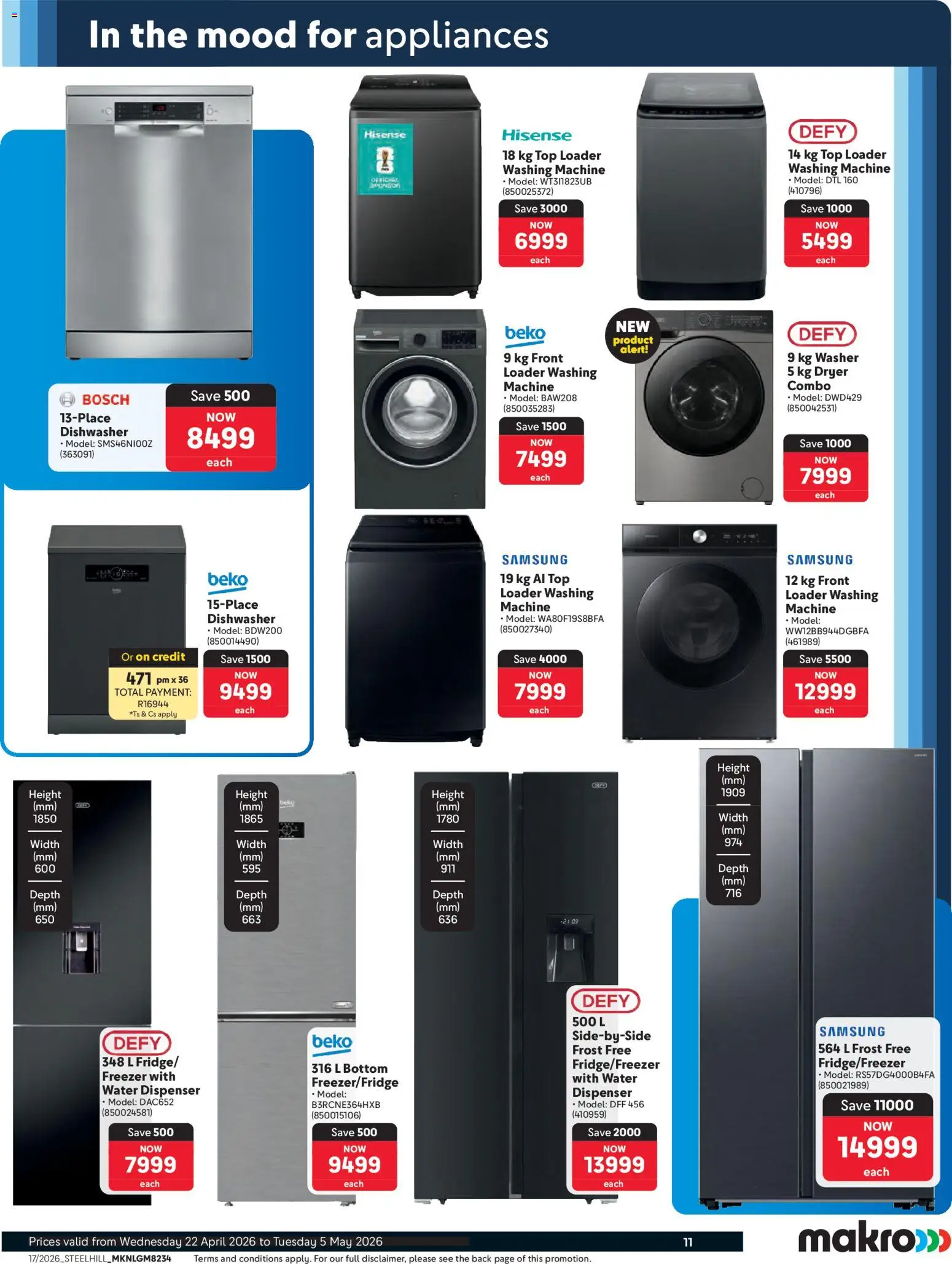New Makro catalogue – valid from 22.04.2026 | Page: 11 | Products: Washing machine, Dryer, Dishwasher, Water