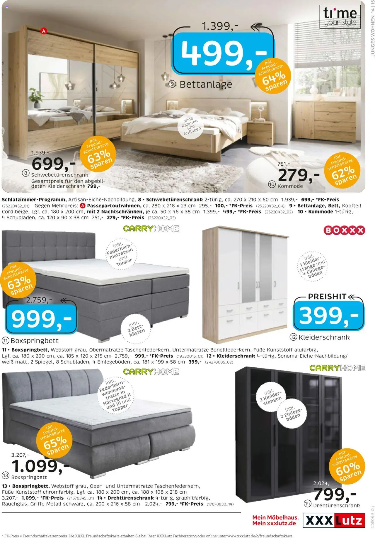 XXXL Lutz Junges Wohnen - gültig ab dem 28.07.2025 | Seite: 15 | Produkte: Kleiderschrank, Schwebetürenschrank, Boxspringbett, Topper