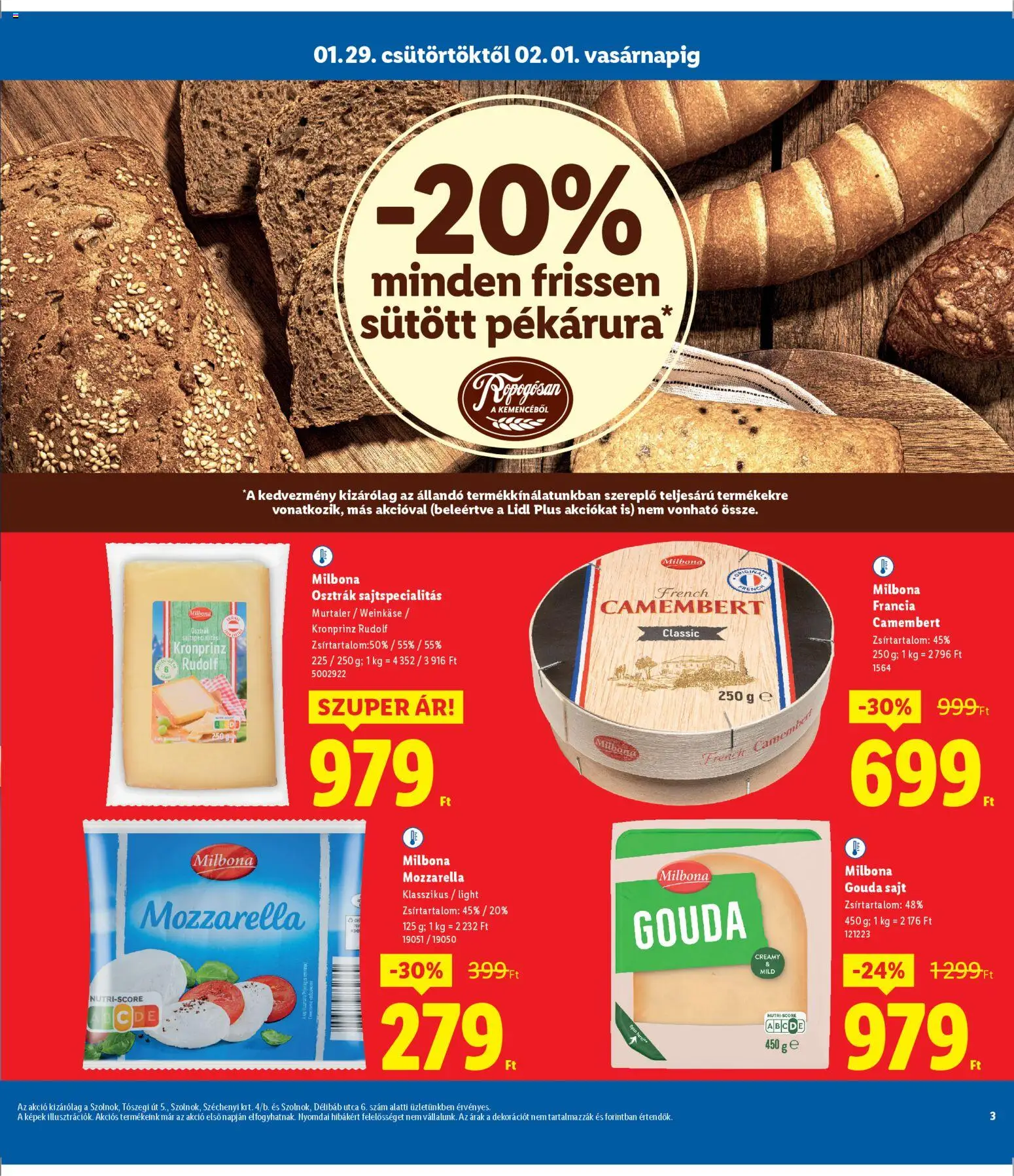 Lidl akciós ujság - amely érvényes a következő dátumtól: 29.01.2026 | Oldal: 3 | Termékek: Mozzarella, Gouda, Sajt, Camembert