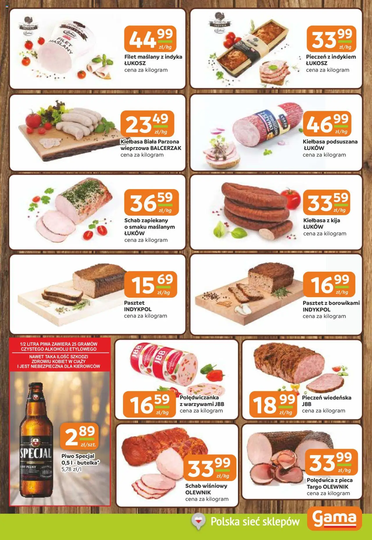 Gama Gazetka od 16.10.2025 | Strona: 3 | Produkty: Kiełbasa, Schab, Piwo