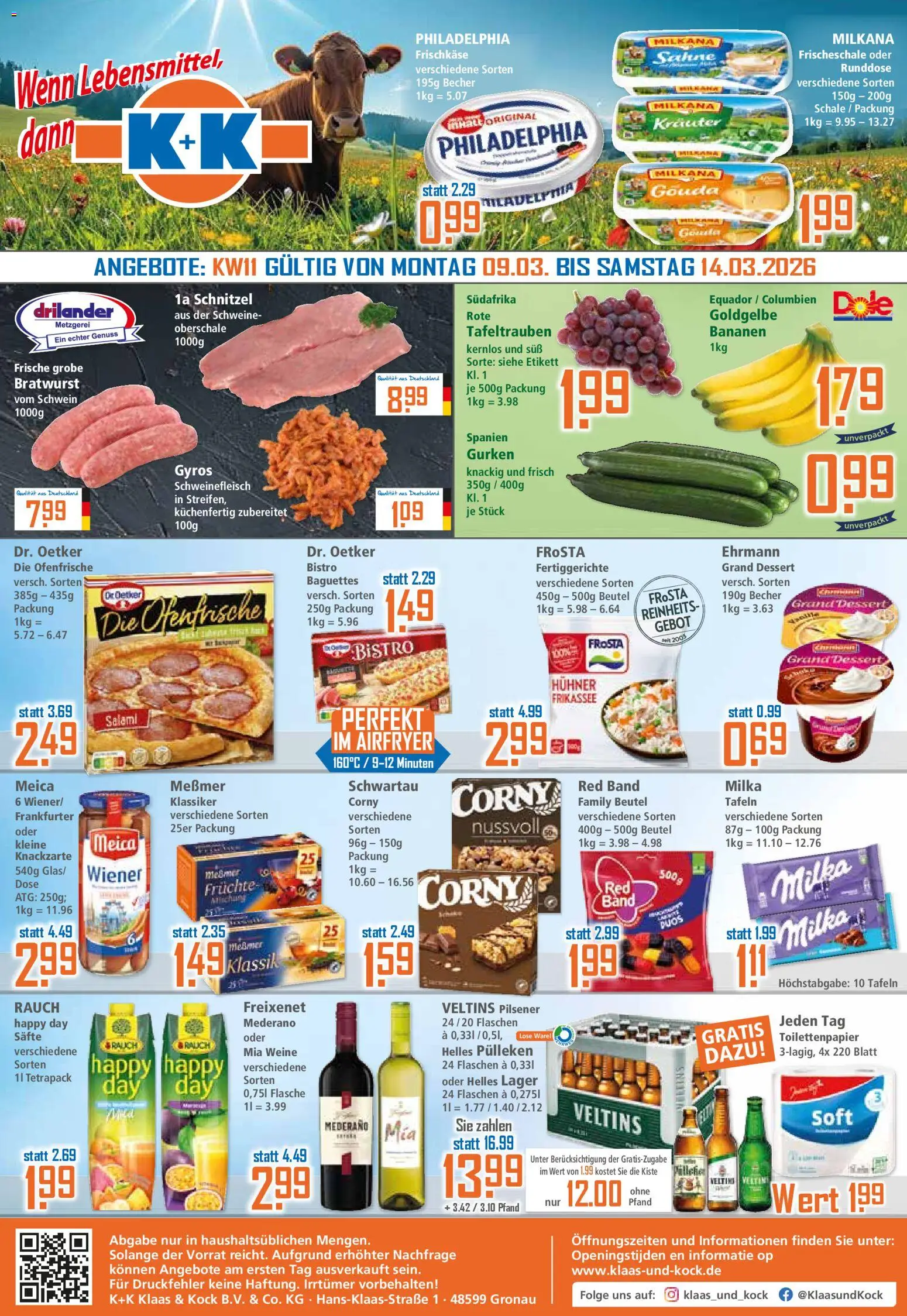Klaas & Kock Prospekt 	 – gültig ab 09.03.2026 | Seite: 1 | Produkte: Milkana, Gouda, Frosta, Fertiggerichte