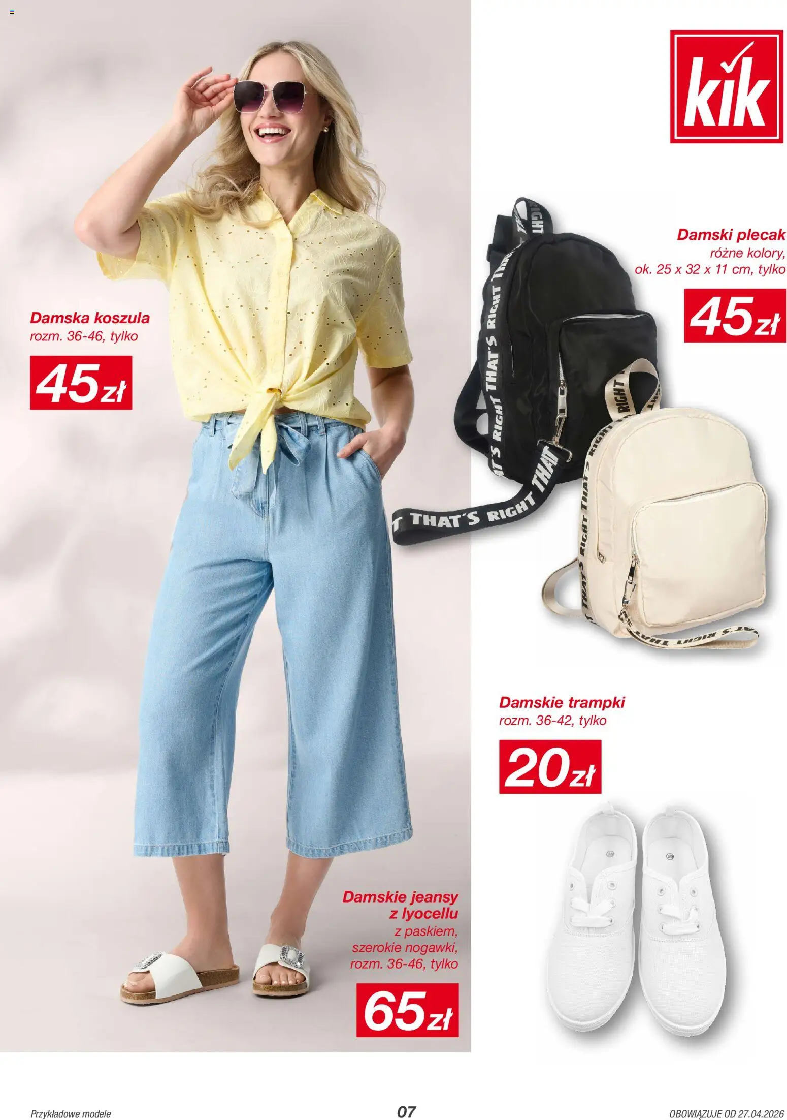 Kik gazetka od 27.04.2026 | Strona: 7 | Produkty: Koszula, Trampki, Plecak