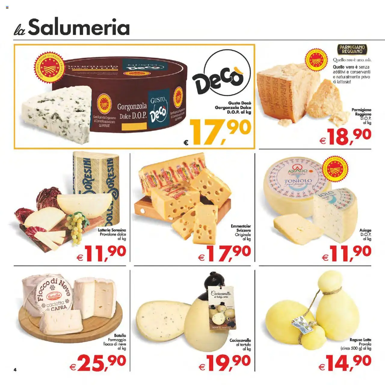 Volantino Decò del 14.10.2025 | Pagina: 4 | Prodotti: Latte, Formaggio, Parmigiano reggiano, Gorgonzola
