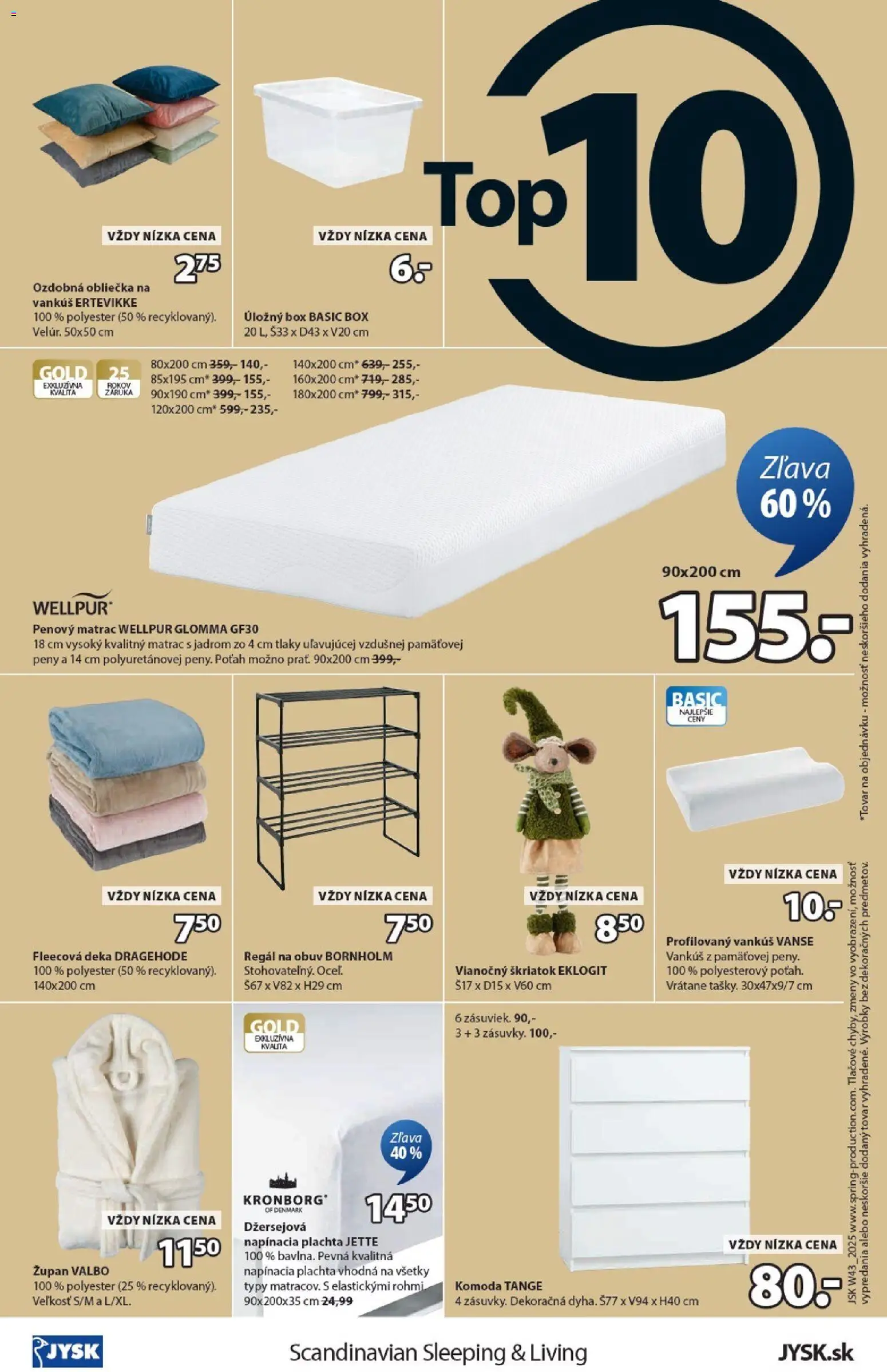 Nové JYSK akcie – leták je platný od 22.10.2025 | Strana: 12 | Produkty: Matrac, Plachta, Regál, Vankúš
