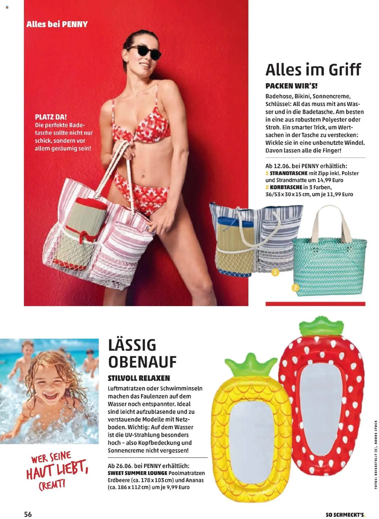 Penny Markt So Schmeckt's - Sommer 2025 gültig ab 01.06.2025 | Seite: 56 | Produkte: Wasser, Tasche, Sonnencreme, Ananas