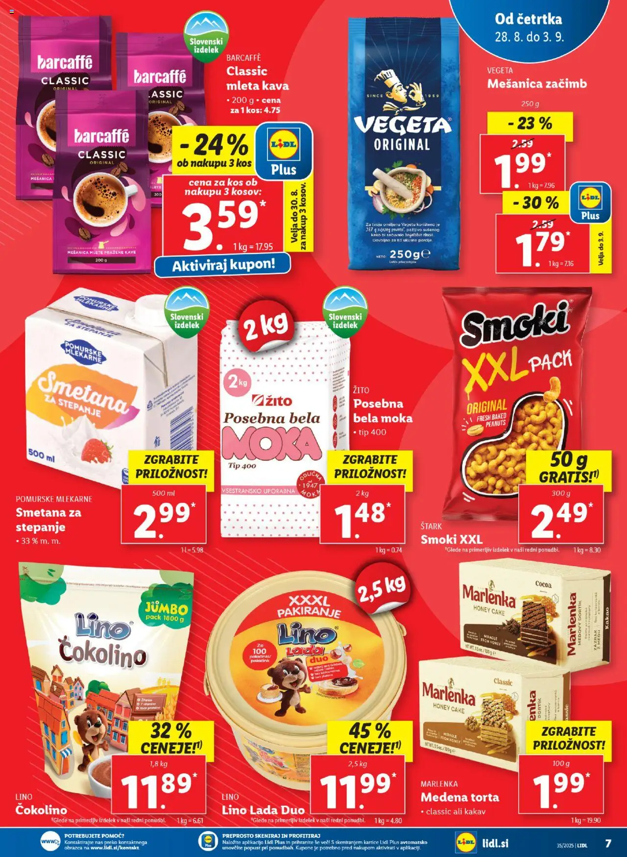 Lidl katalog │ velja od 28.08.2025 | Stran: 7 | Izdelki: Kos, Čokolino, Kava, Smetana