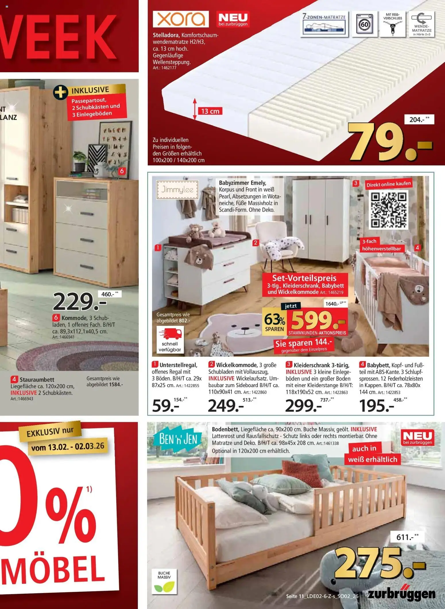 Zurbrüggen Red Shopping Week – gültig ab 23.02.2026 | Seite: 11 | Produkte: Kleiderschrank, Lattenrost, Regal, Babybett