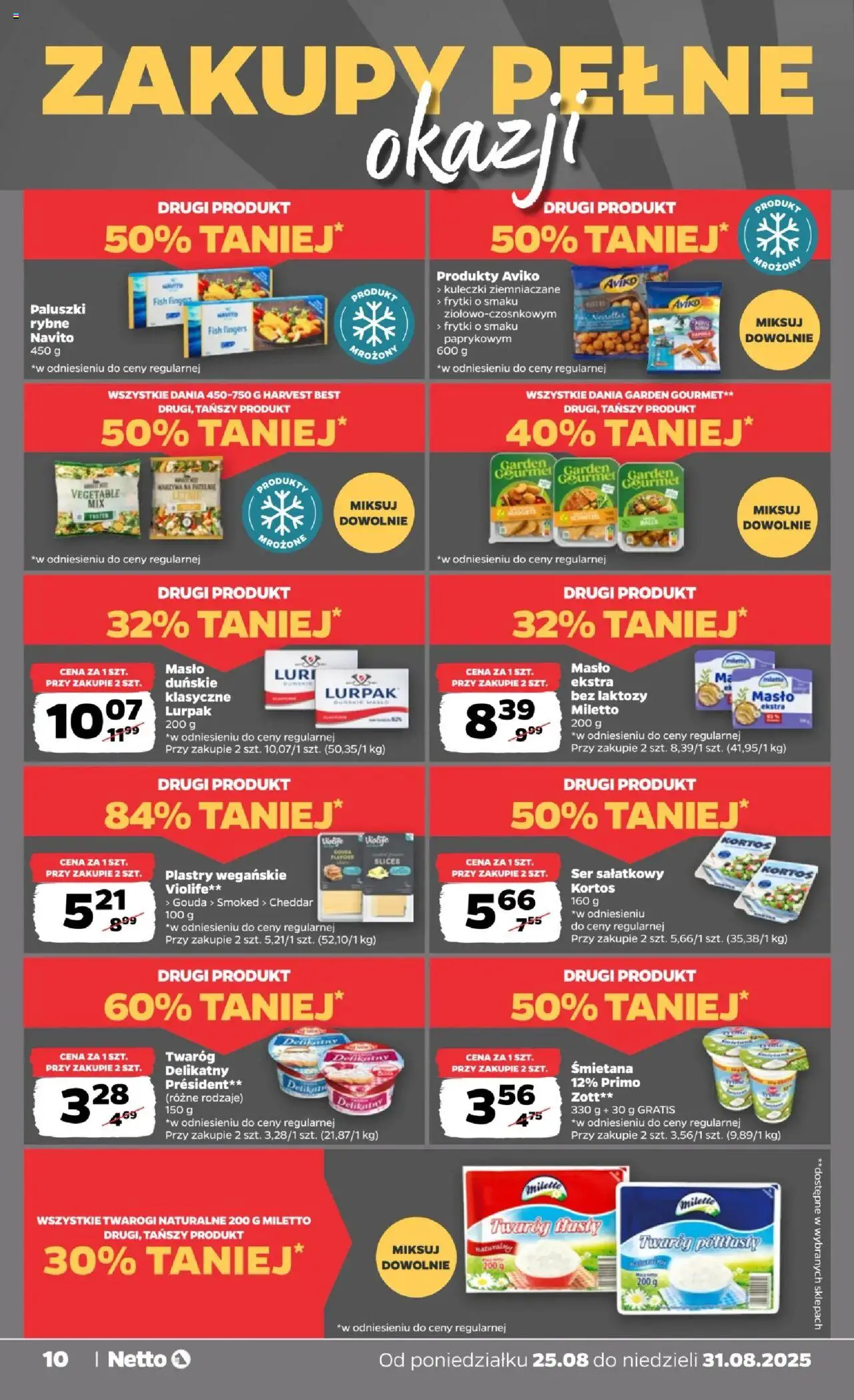 Netto gazetka - Spożywcza od 25.08.2025 | Strona: 10 | Produkty: Twaróg półtłusty, Kuleczki ziemniaczane, Śmietana, Cheddar