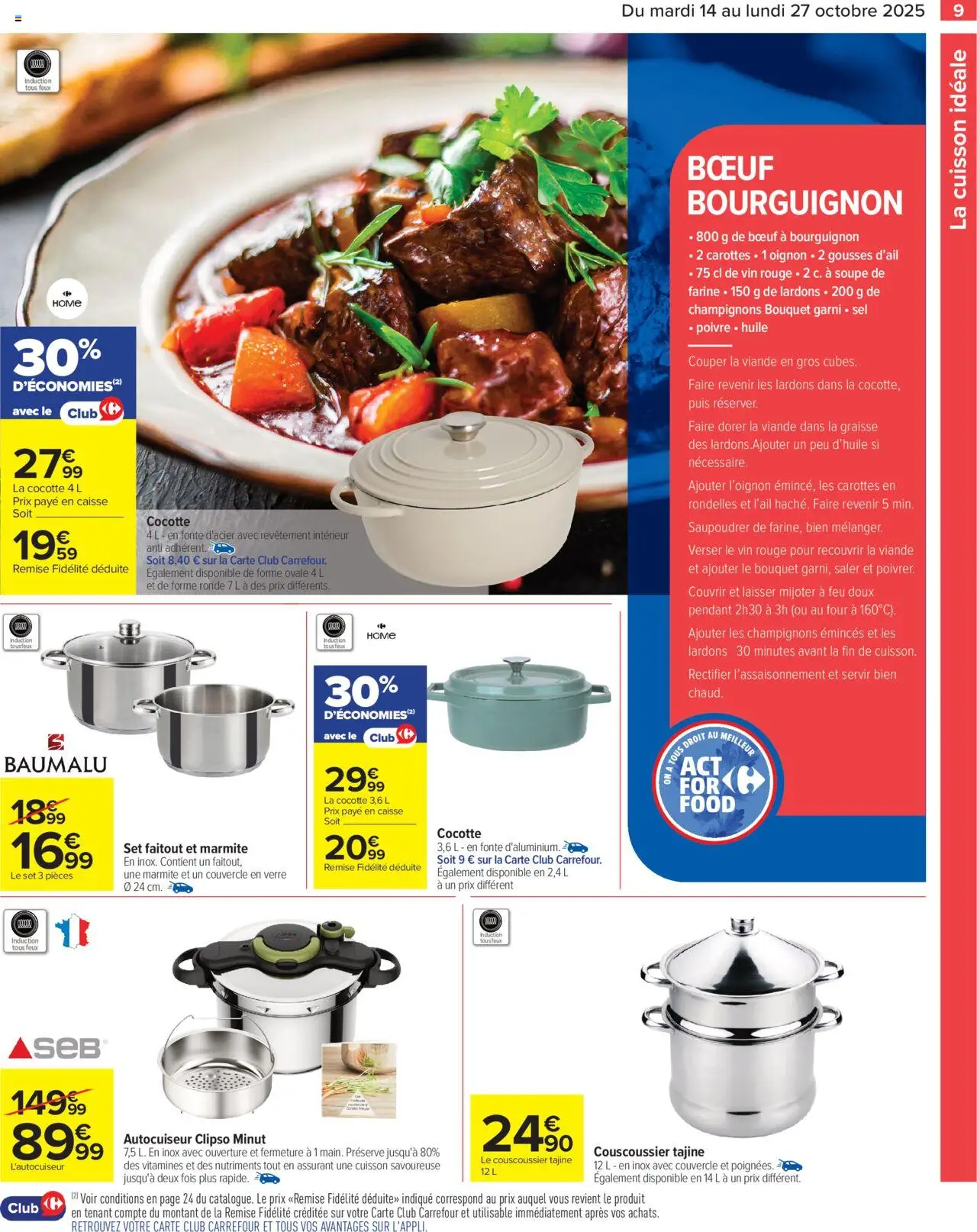 {H1} | Page: 9 | Produits: Carottes, Bœuf bourguignon, Autocuiseur, Viande