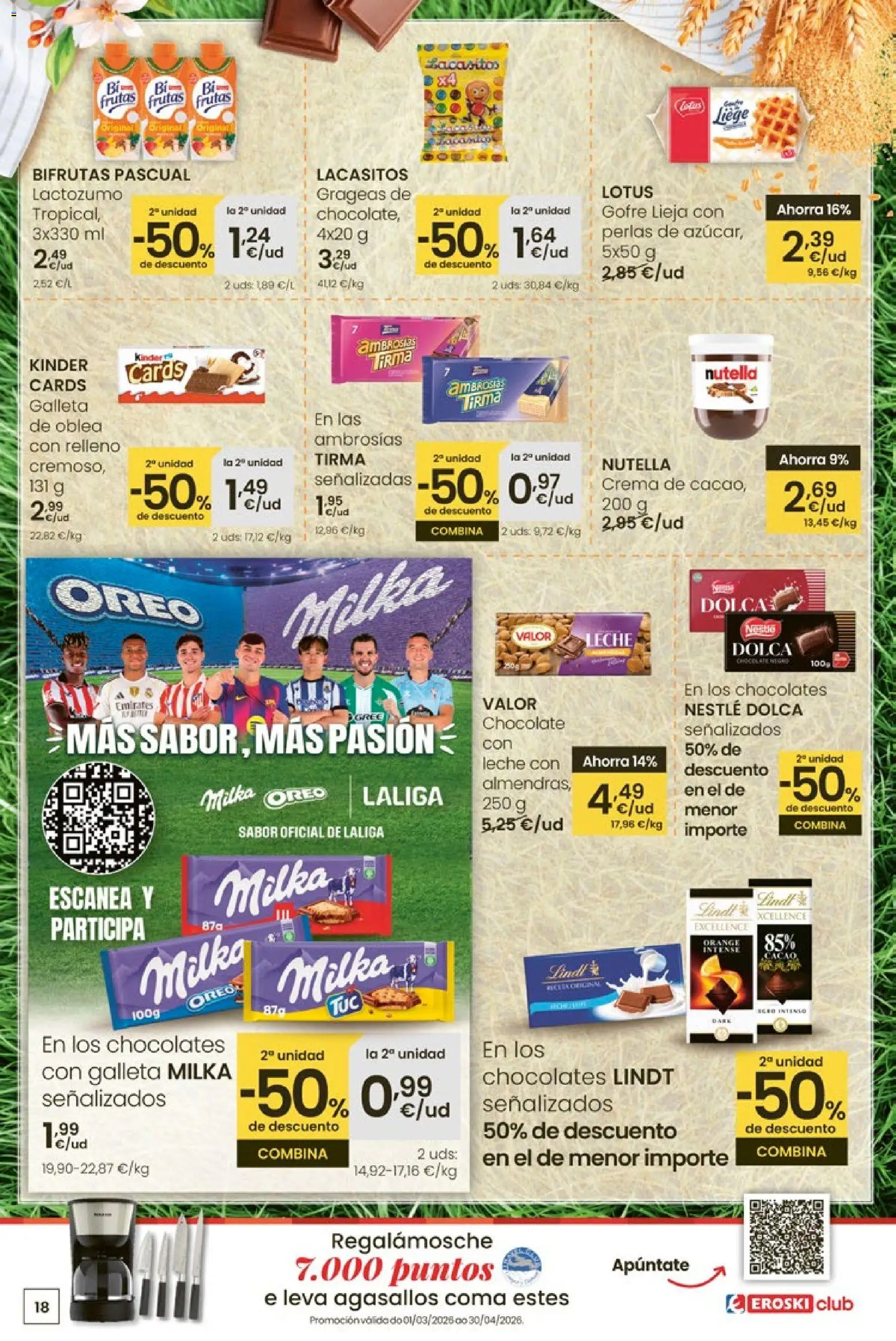Eroski Quieres ahorrar conmigo │ válido desde el 16.04.2026 | Página: 18 | Productos: Leche, Chocolate, Κεραία, Crema