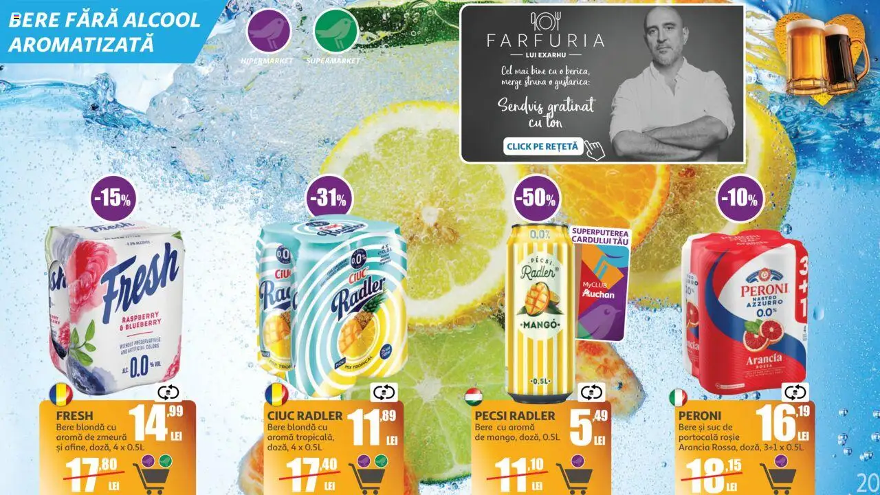 Auchan catalog - Marelui Târg de Bere – valabil de la 11.06.2025 | Pagină: 20 | Produse: Zmeură, Suc, Bere, Mango