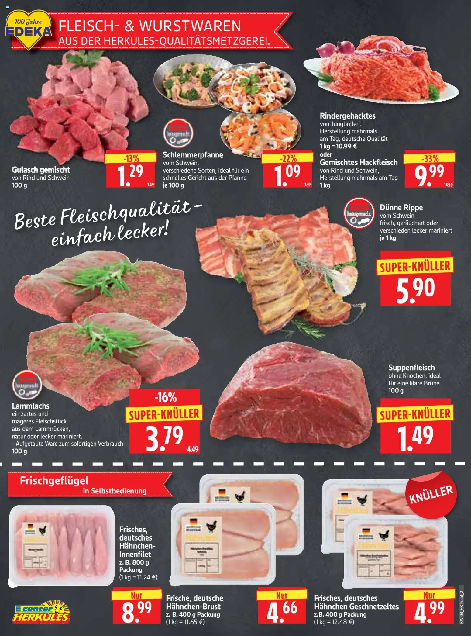 HERKULES Prospekt 	 – gültig ab 12.01.2026 | Seite: 2 | Produkte: Hahnchen, Gulasch, Suppenfleisch, Hackfleisch