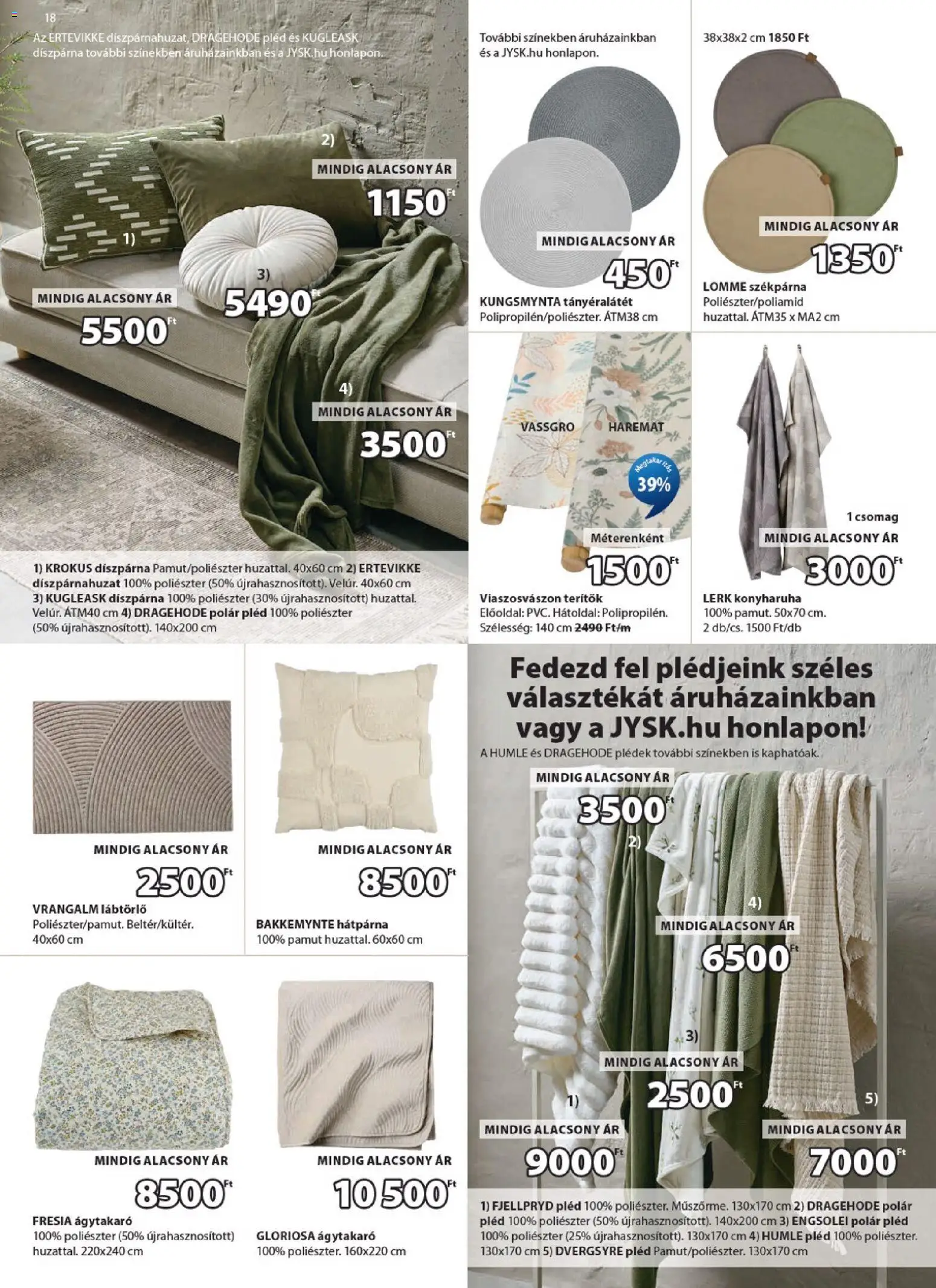 JYSK akciós ujság - amely érvényes a következő dátumtól: 08.04.2026 | Oldal: 18 | Termékek: Székpárna, Díszpárnahuzat, Lábtörlő, Díszpárna
