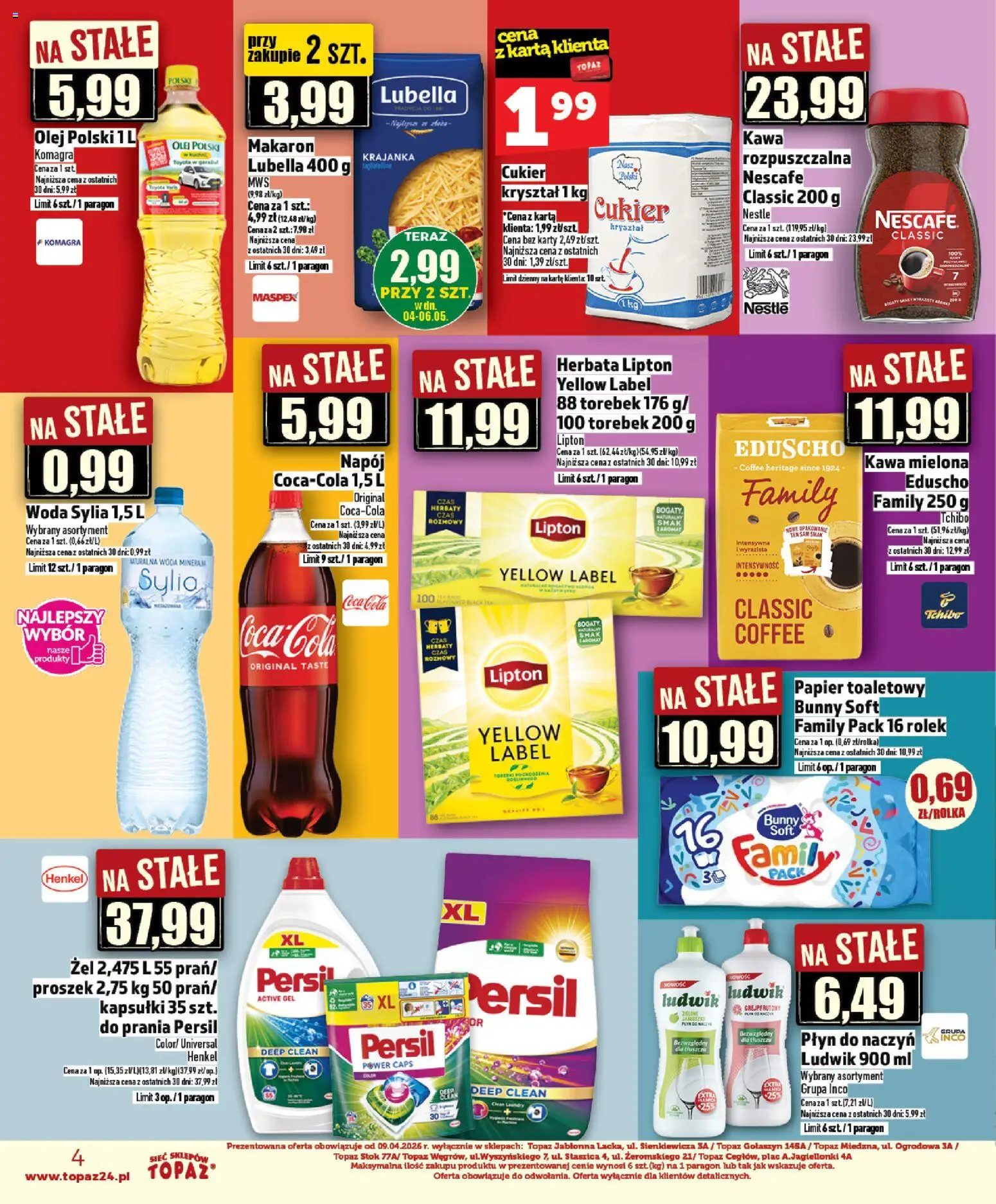 Topaz gazetka - Ceny małe na stałe od 30.04.2026 | Strona: 4 | Produkty: Papier toaletowy, Tchibo, Kawa, Cukier