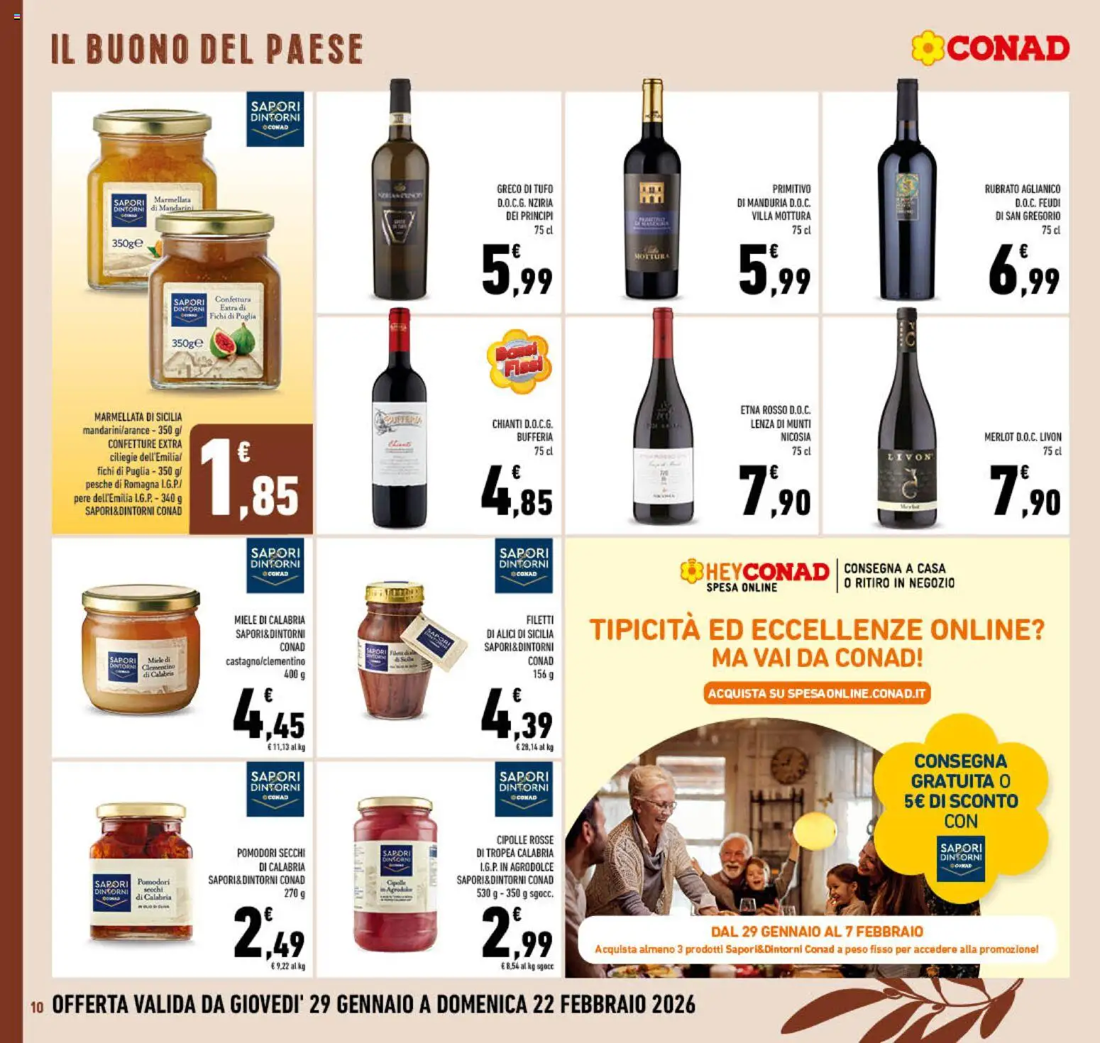 Volantino Conad del 29.01.2026 | Pagina: 10 | Prodotti: Mandarini, Cipolle, Pomodori, Miele