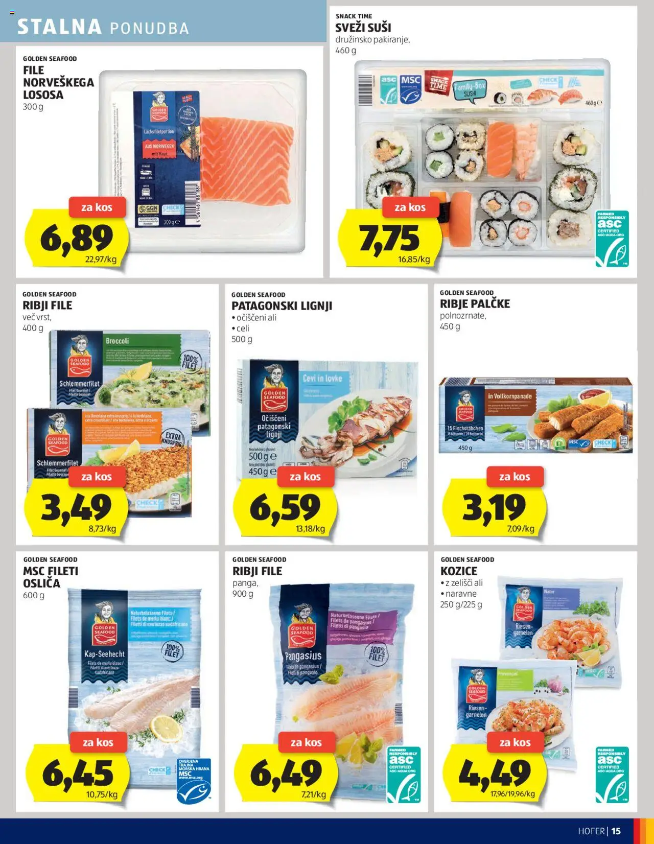 Hofer katalog │ velja od 07.08.2025 | Stran: 15 | Izdelki: Lignji, Kozice, Kos, Suši