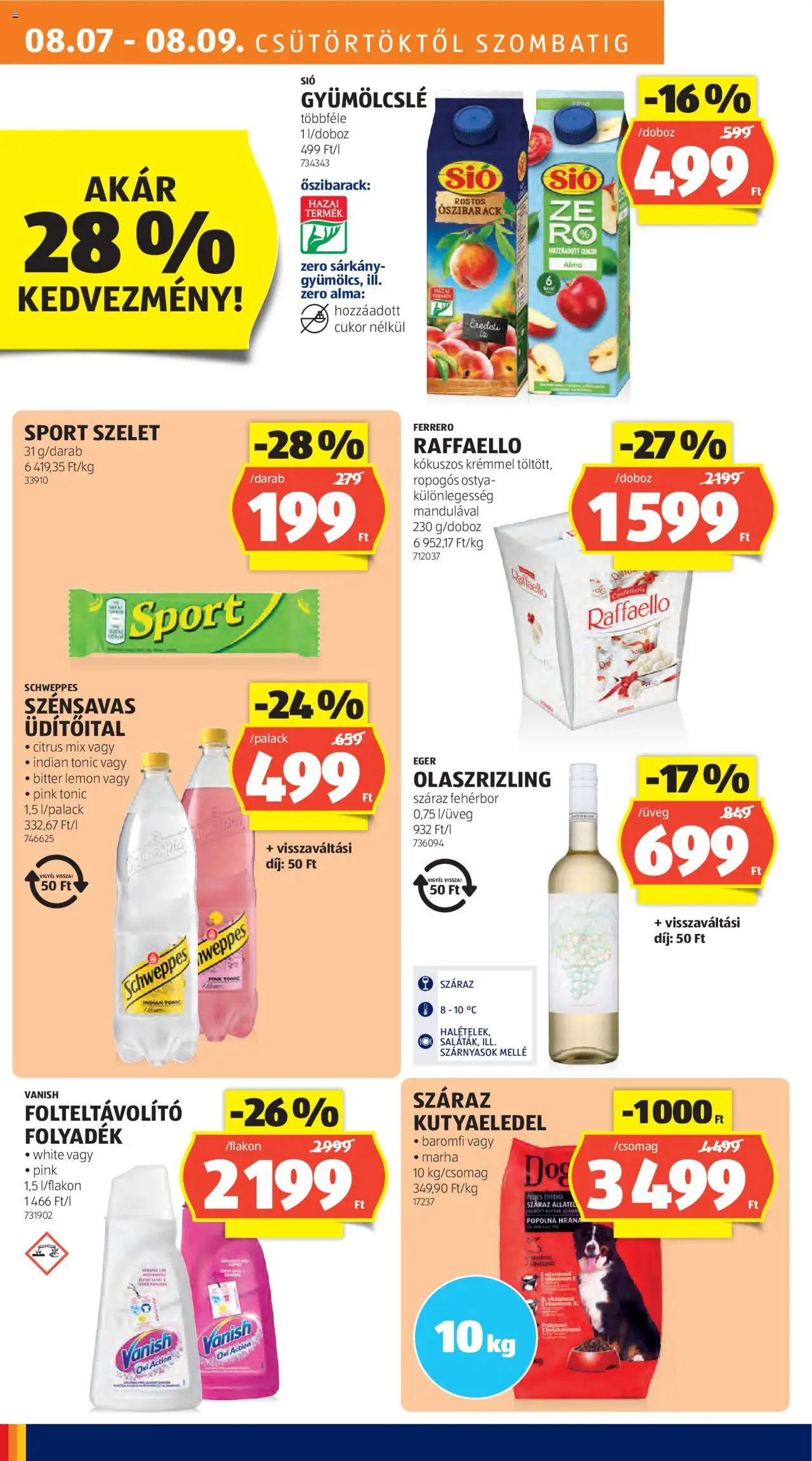 Aldi akciós ujság - amely érvényes a következő dátumtól: 07.08.2025 | Oldal: 14 | Termékek: Raffaello, Kutyaeledel, Alma, Cukor